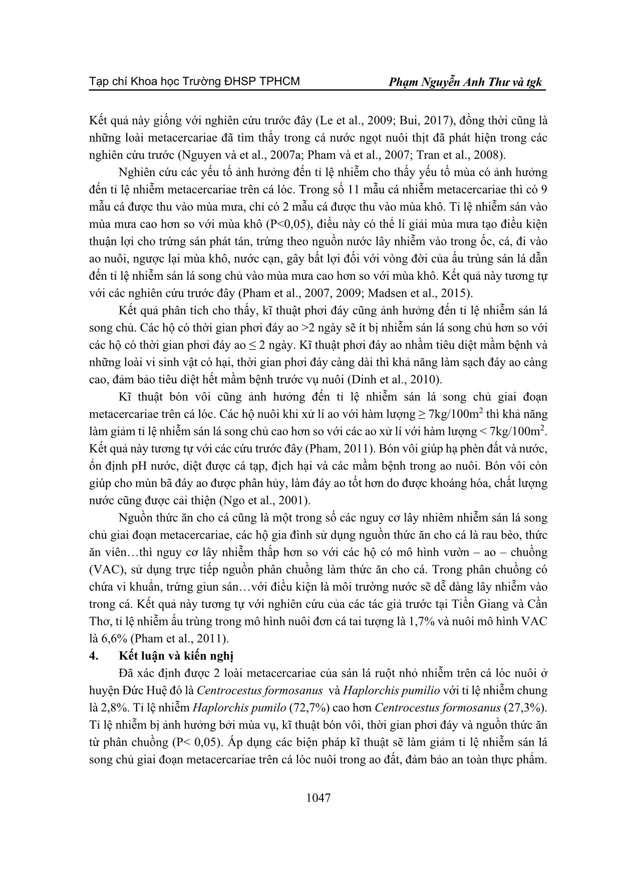 Tỉ lệ nhiễm sán lá song chủ trên cá lóc (channa striata bloch, 1793) ở huyện Đức Huệ, tỉnh Long An trang 7