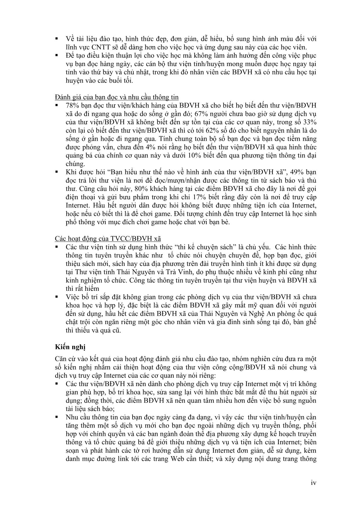 Báo cáo khảo sát nhu cầu đào tạo hệ thống thư viện công cộngvà điểm bưu điện văn hoá xã tại 3 tỉnh Thái Nguyên, Nghệ An và Trà Vinh trang 6