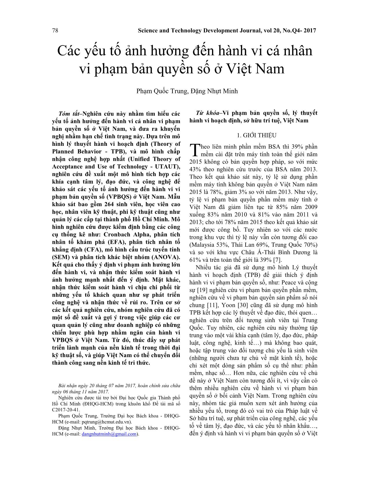 Các yếu tố ảnh hưởng đến hành vi cá nhân vi phạm bản quyền số ở Việt Nam trang 1