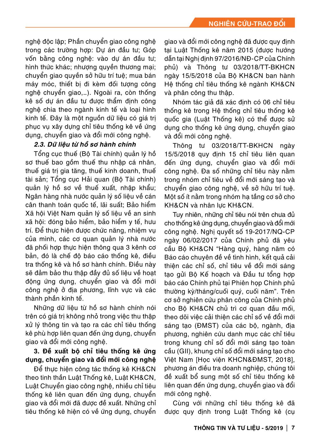Đề xuất bộ chỉ tiêu thống kê về ứng dụng, chuyển giao và đổi mới công nghệ trang 5