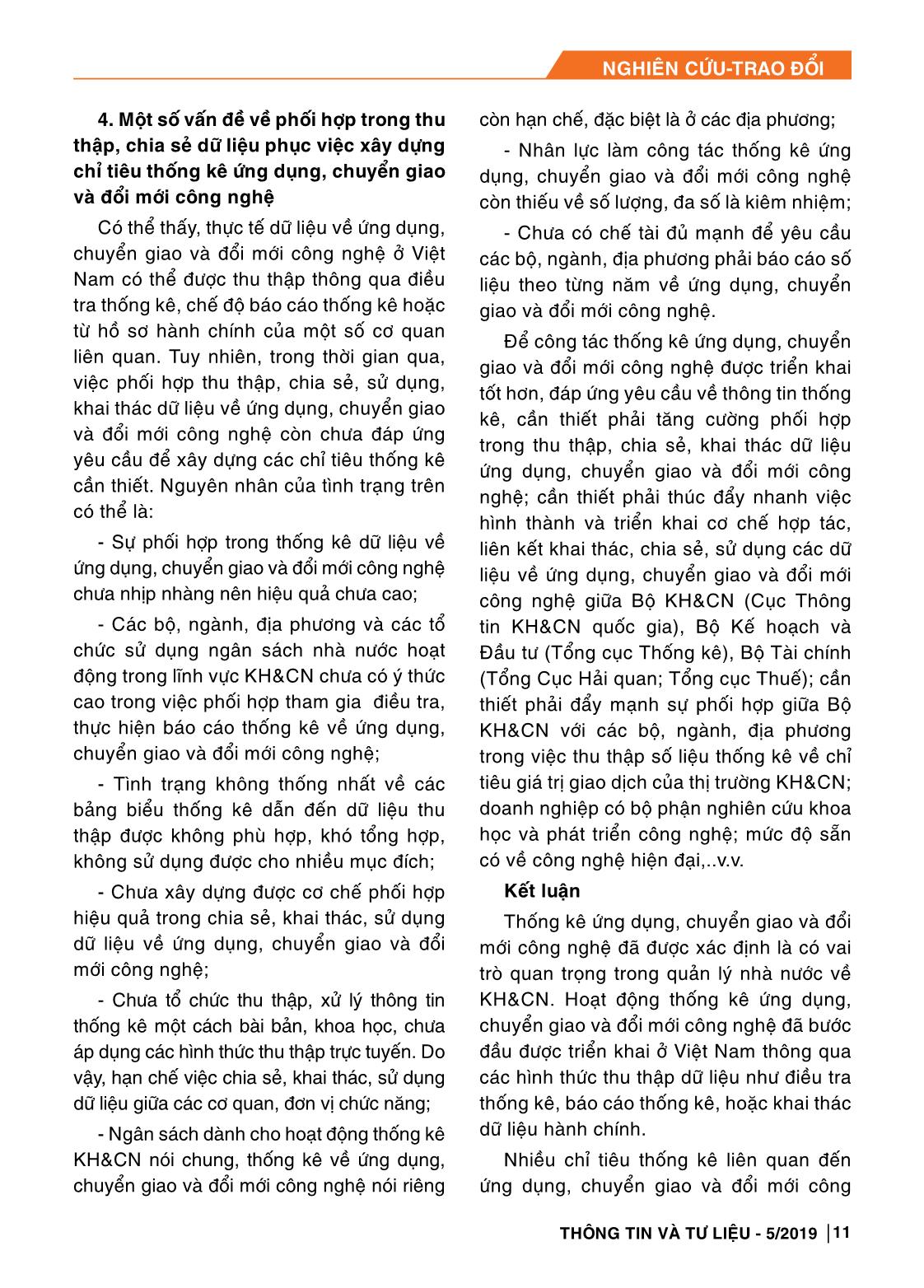 Đề xuất bộ chỉ tiêu thống kê về ứng dụng, chuyển giao và đổi mới công nghệ trang 9