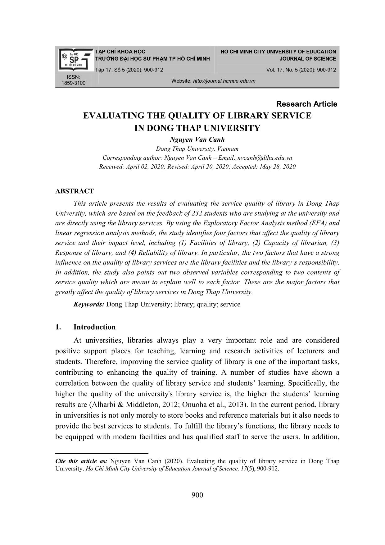 Evaluating the quality of library service in Dong Thap university trang 1