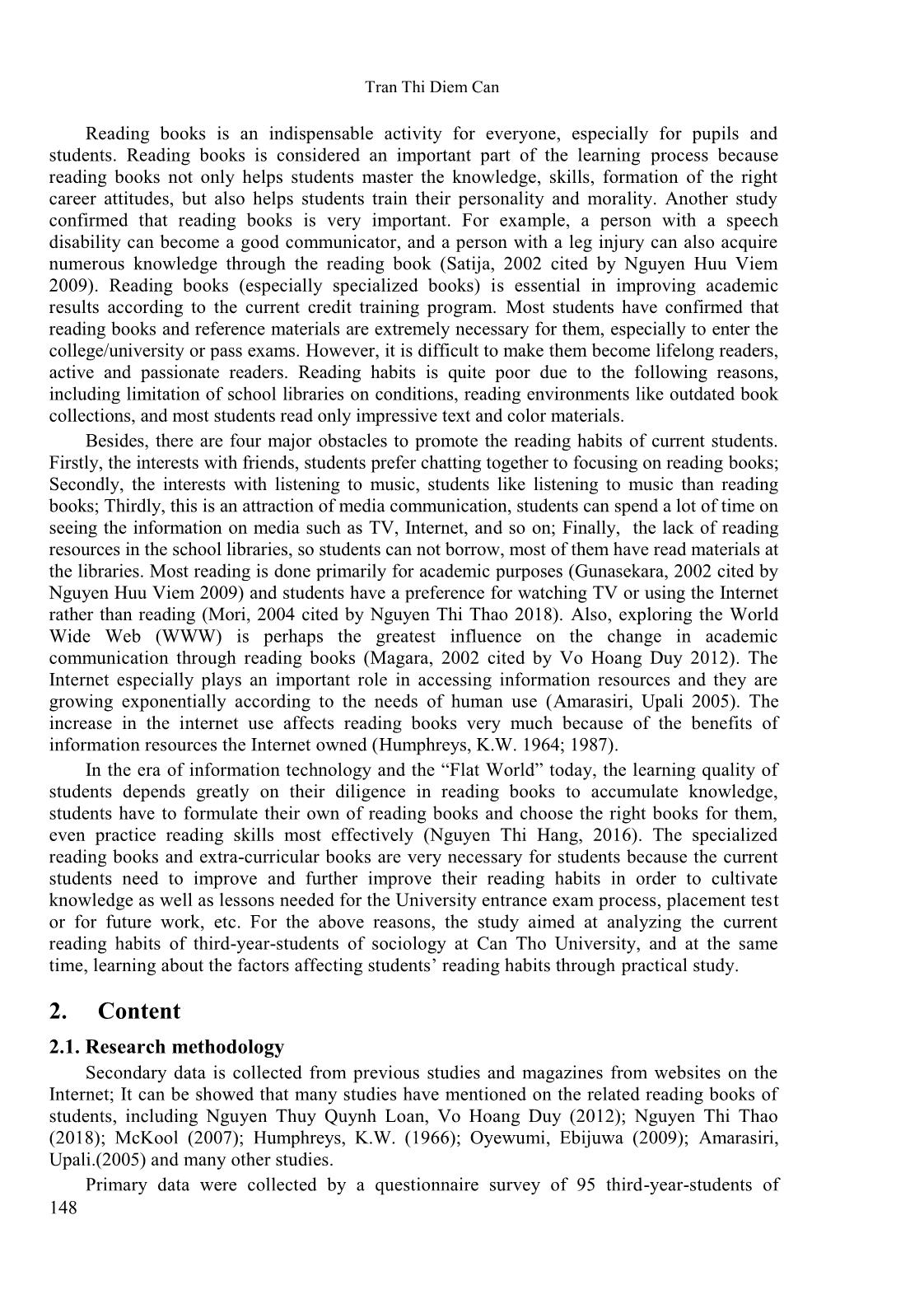 Factors affecting the reading habits of third-year-sociological students at Can Tho university trang 2