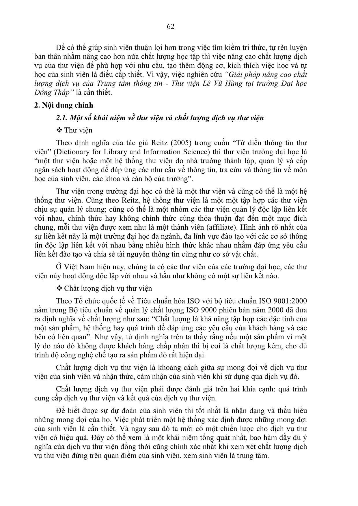 Giải pháp nâng cao chất lượng dịch vụ của trung tâm thông tin - Thư viện Lê Vũ Hùng tại trường Đại học Đồng Tháp trang 2