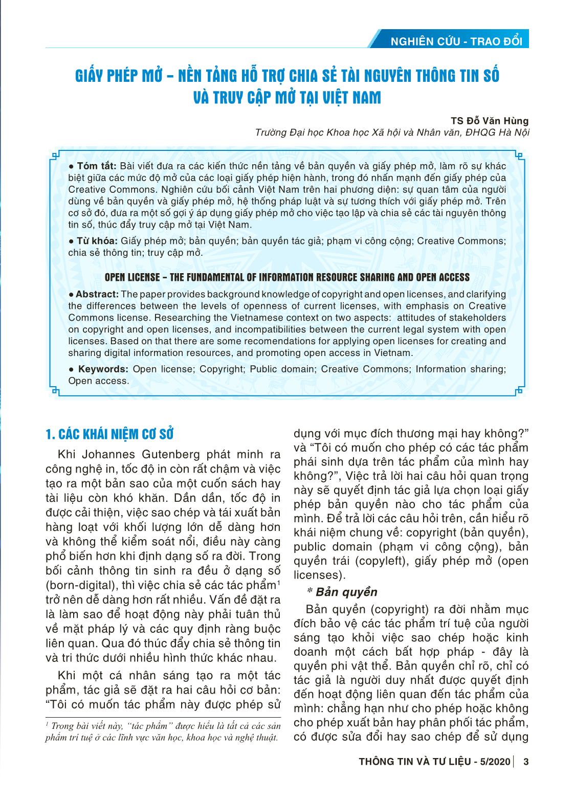 Giấy phép mở - Nền tảng hỗ trợ chia sẻ tài nguyên thông tin số và truy cập mở tại Việt Nam trang 1