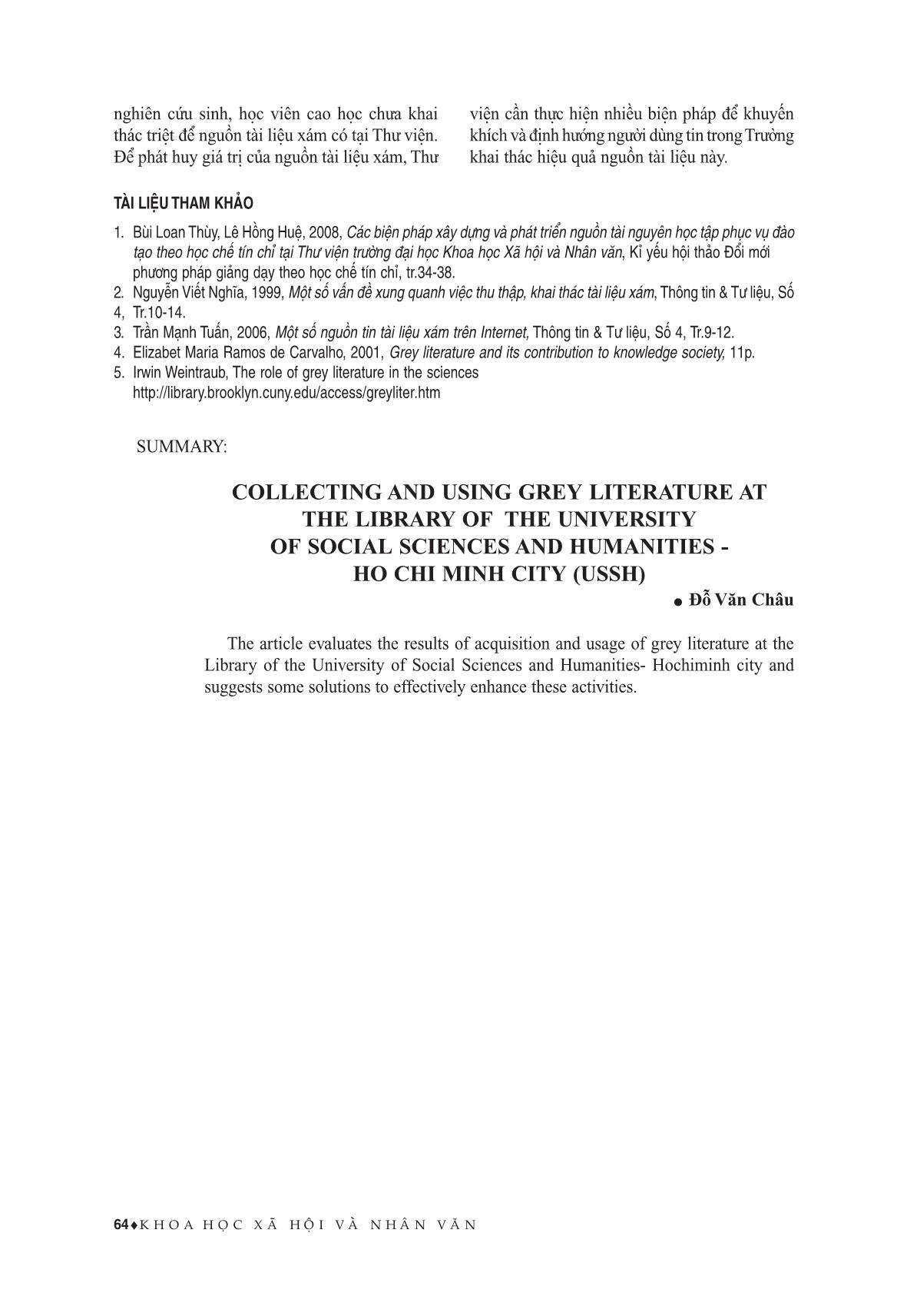 Hoạt động thu thập và sử dụng tài liệu xám tại thư viện trường Đại học Khoa học xã hội và nhân văn thành phố Hồ Chí Minh trang 8