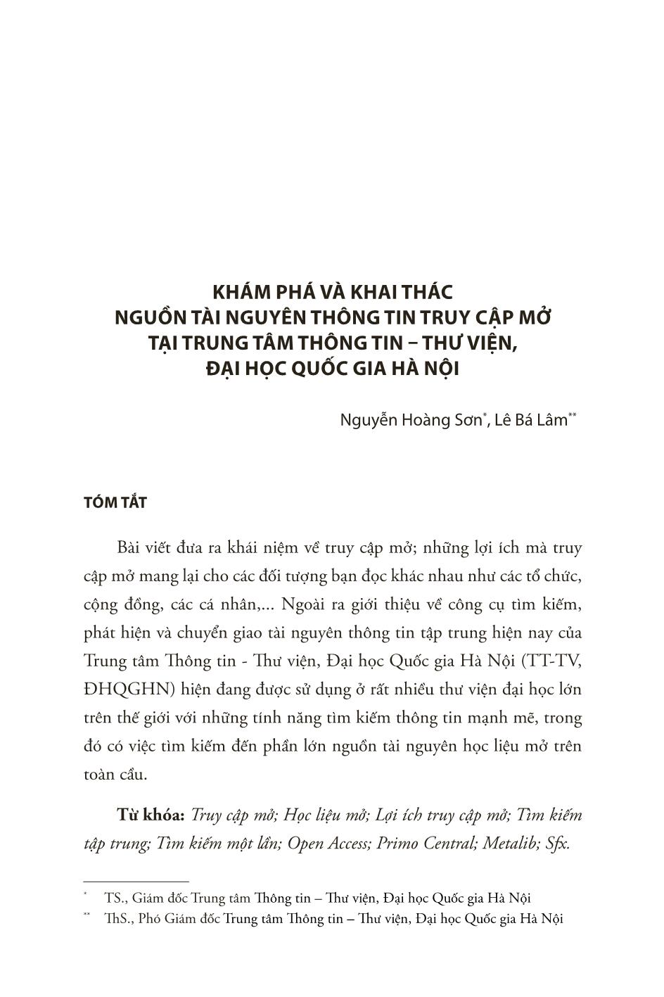 Khám phá và khai thác nguồn tài nguyên thông tin truy cập mở tại trung tâm thông tin – thư viện, Đại học quốc gia Hà Nội trang 1