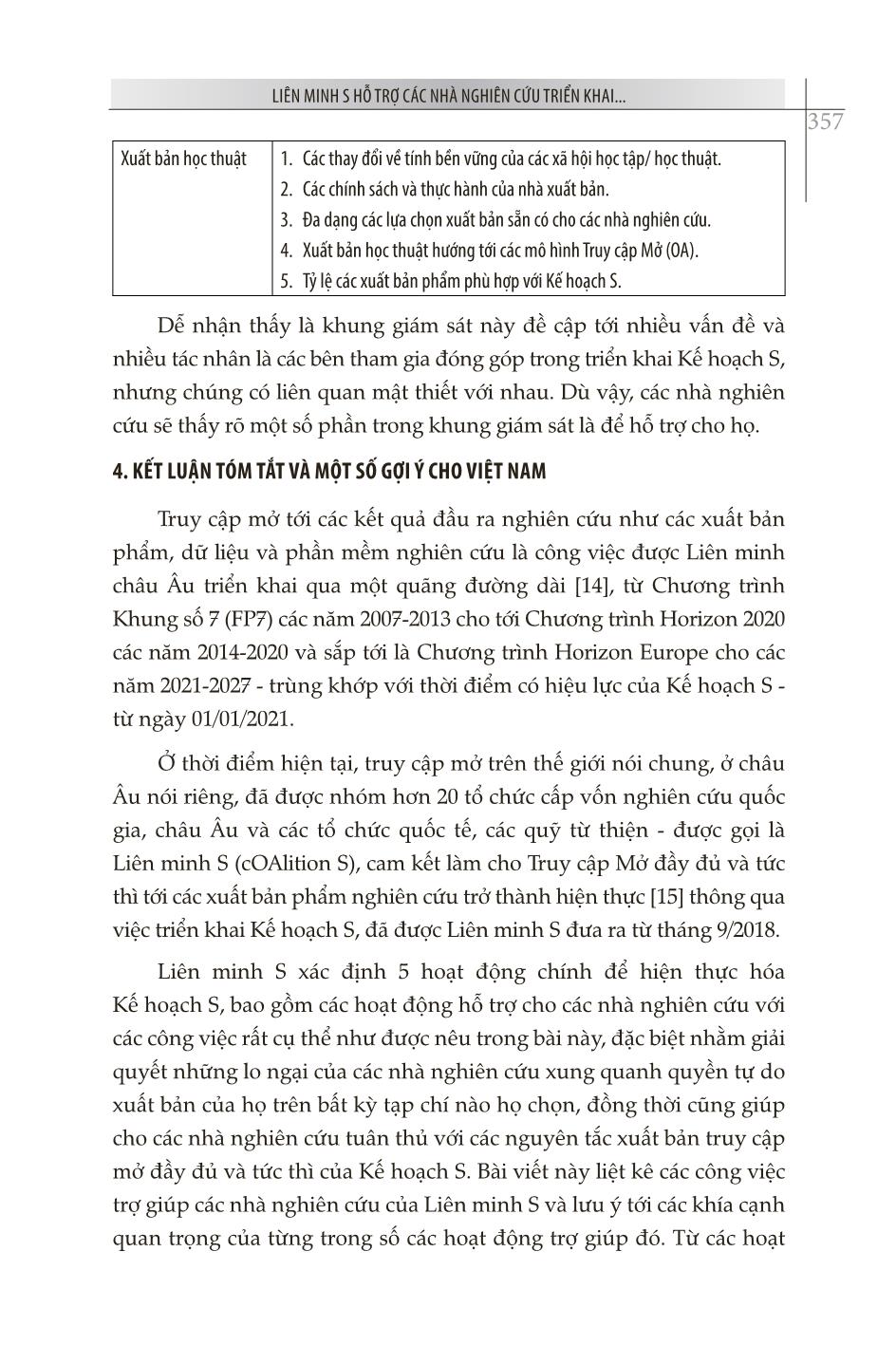 Liên minh S hỗ trợ các nhà nghiên cứu triển khai kế hoạch S sẽ có hiệu lực từ 01/01/2021 và gợi ý cho Việt Nam trang 8