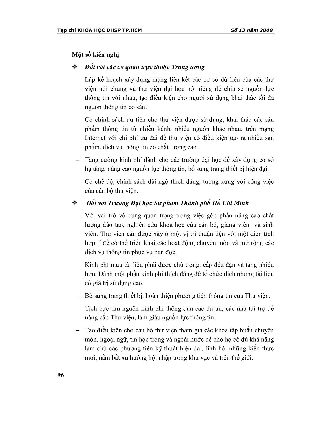 Một số giải pháp nâng cao hiệu quả hoạt động quản lí và khai thác thông tin - Tư liệu tại thư viện đại học sư phạm thành phố Hồ Chí Minh trang 10