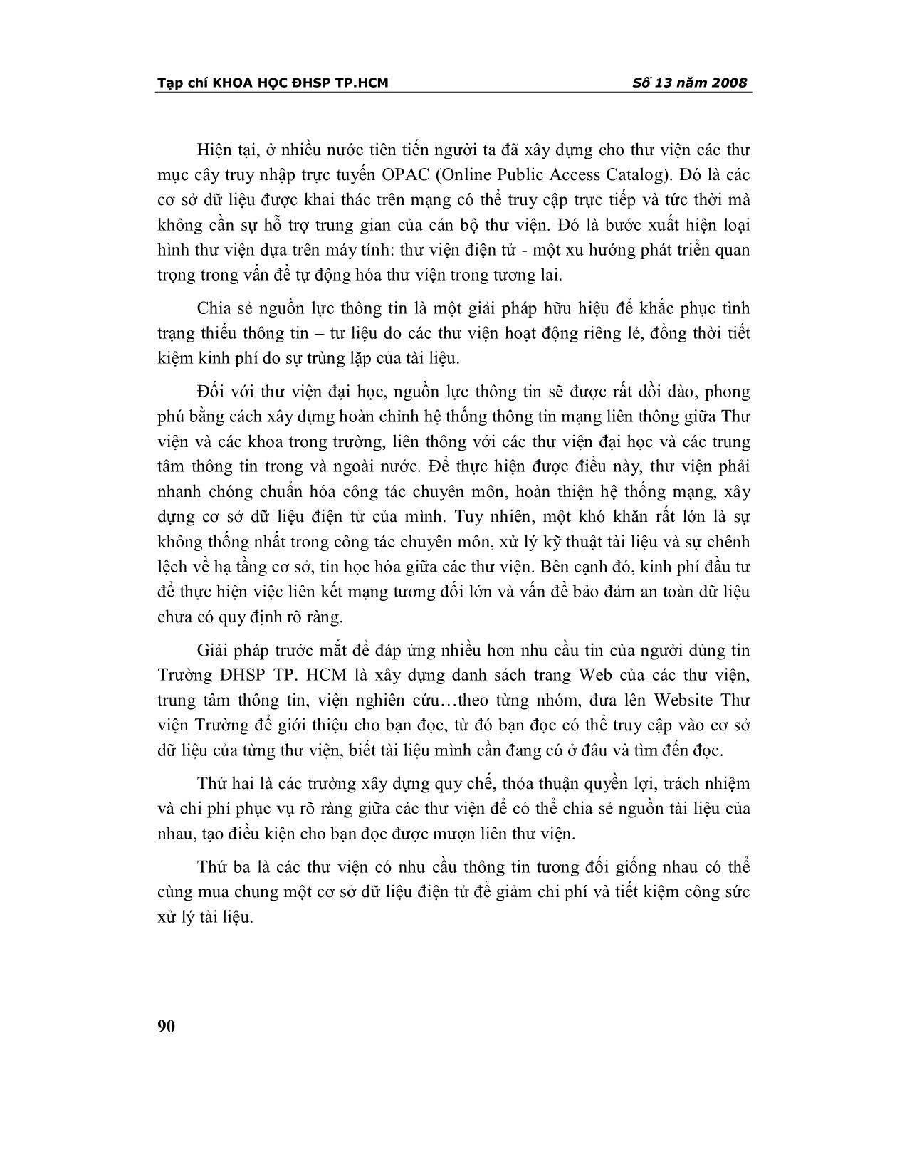 Một số giải pháp nâng cao hiệu quả hoạt động quản lí và khai thác thông tin - Tư liệu tại thư viện đại học sư phạm thành phố Hồ Chí Minh trang 4