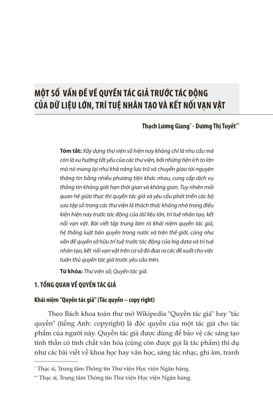 Một số vấn đề về quyền tác giả trước tác động của dữ liệu lớn, trí tuệ nhân tạo và kết nối vạn vật trang 1