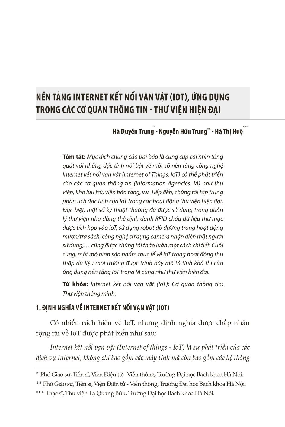 Nền tảng Internet kết nối vạn vật (IOT), ứng dụng trong các cơ quan thông tin - thư viện hiện đại trang 1