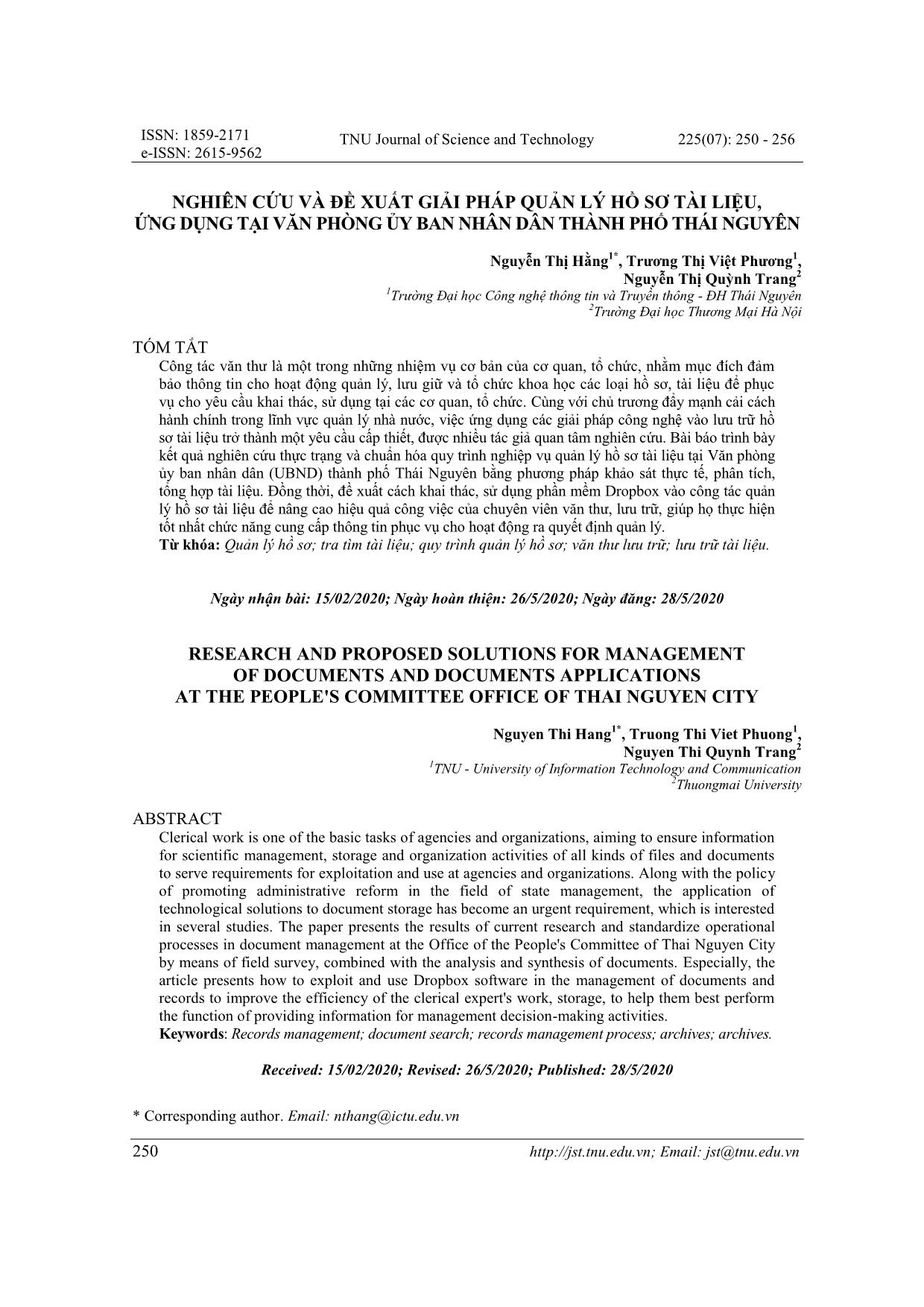 Nghiên cứu và đề xuất giải pháp quản lý hồ sơ tài liệu, ứng dụng tại văn phòng ủy ban nhân dân thành phố Thái Nguyên trang 1