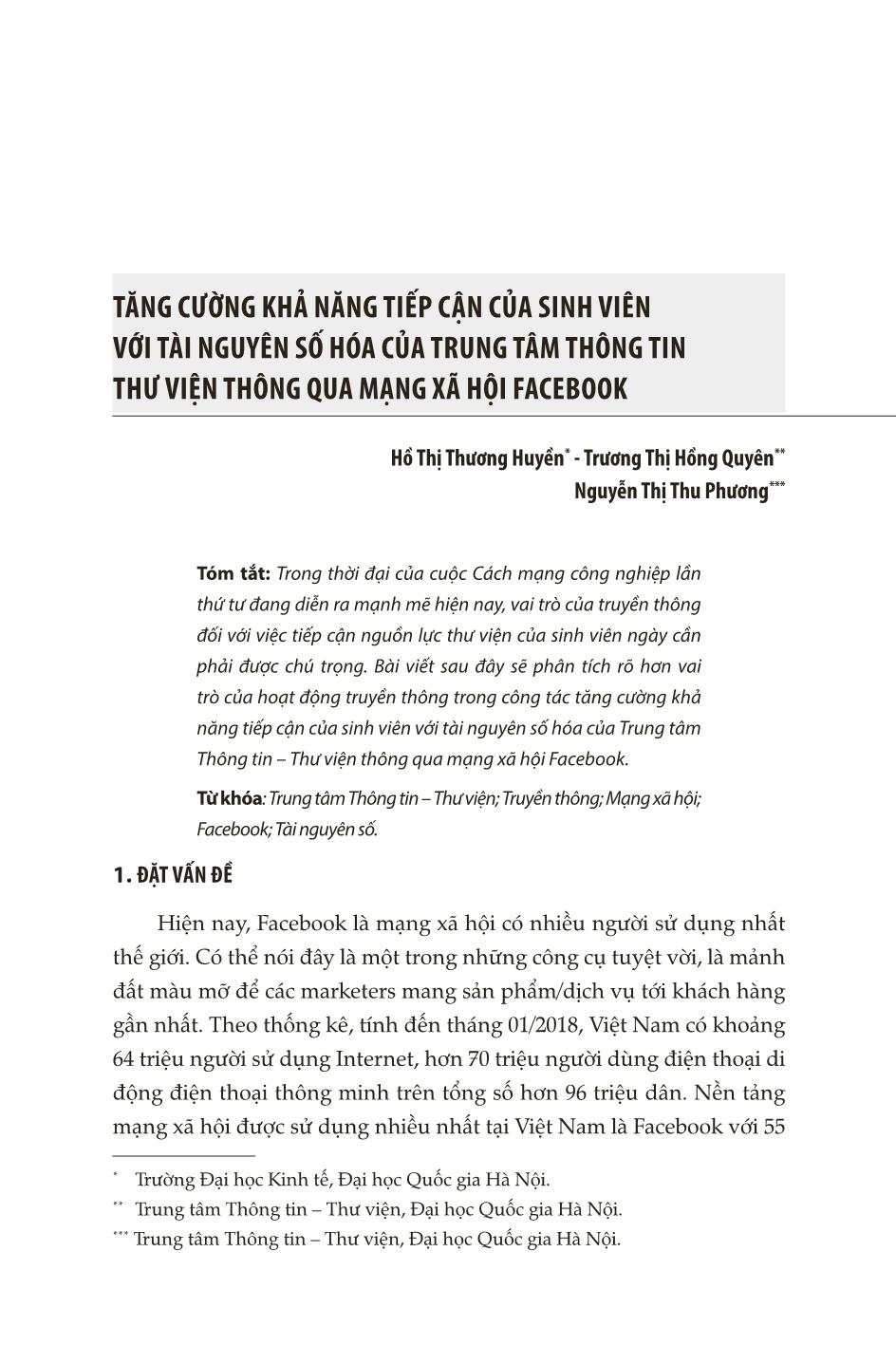 Tăng cường khả năng tiếp cận của sinh viên với tài nguyên số hóa của trung tâm thông tin thư viện thông qua mạng xã hội Facebook trang 1