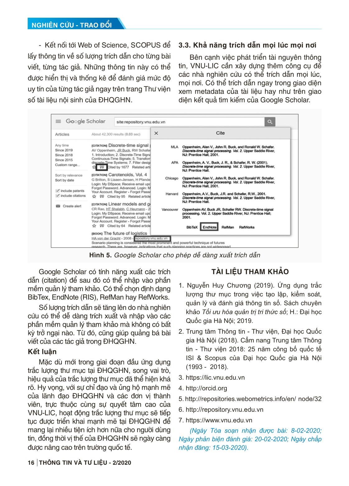 Tăng cường trích dẫn và ảnh hưởng học thuật của đại học Quốc gia Hà Nội thông qua trắc lượng thư mục VNU-LIC trang 6
