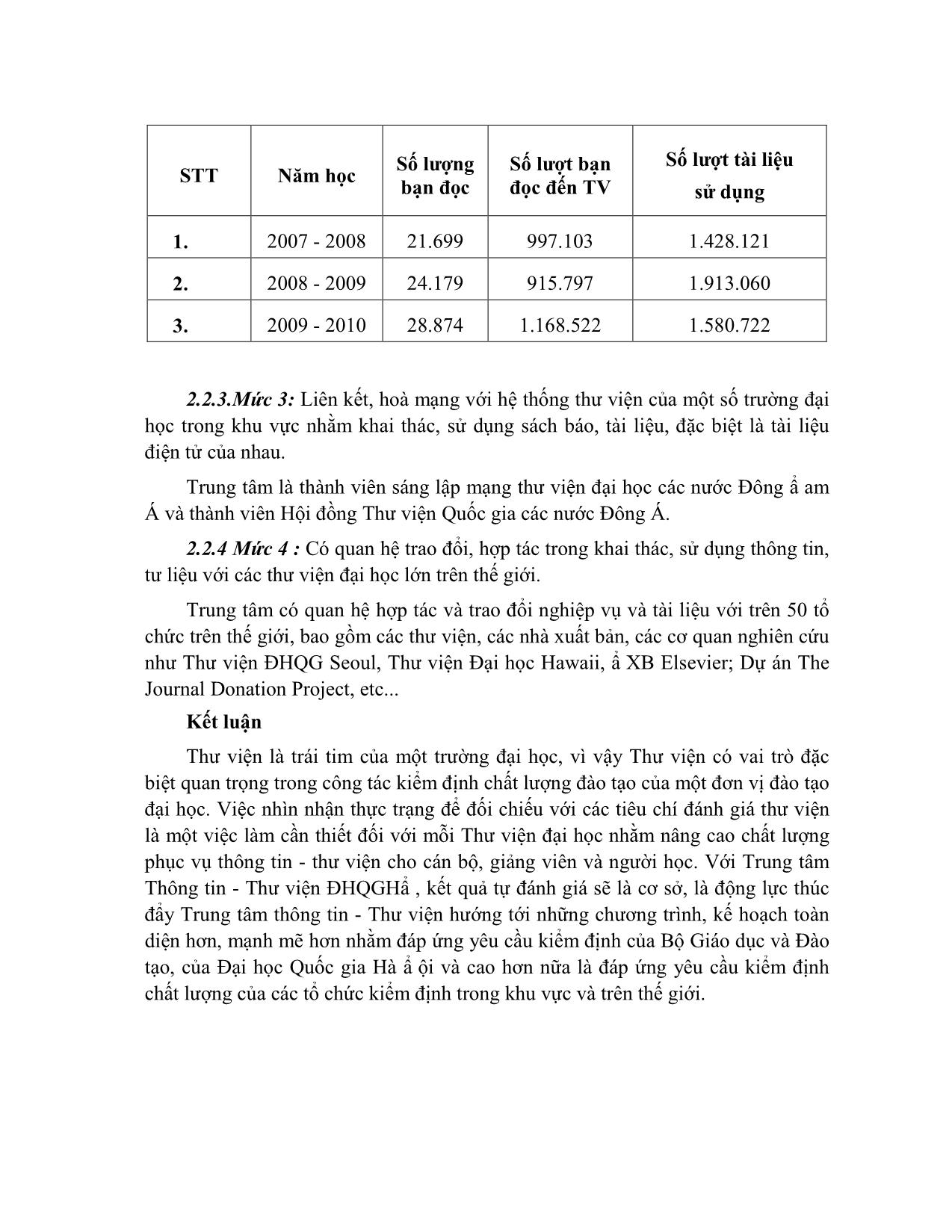 Trung tâm thông tin - thư viện, Đại học Quốc gia Hà Nội phát triển đáp ứng yêu cầu kiểm định chất lượng đào tạo trang 9