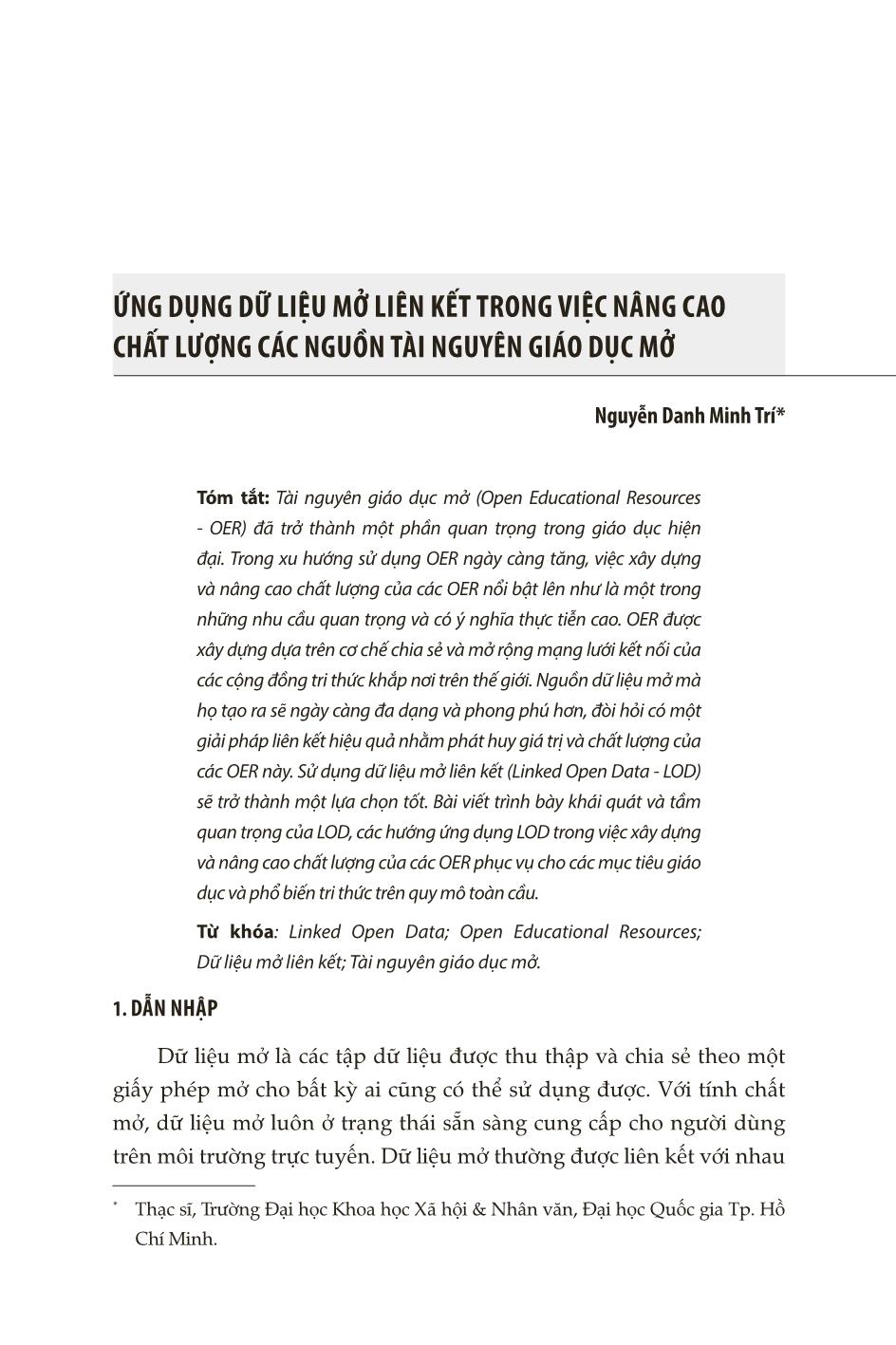 Ứng dụng dữ liệu mở liên kết trong việc nâng cao chất lượng các nguồn tài nguyên giáo dục mở trang 1