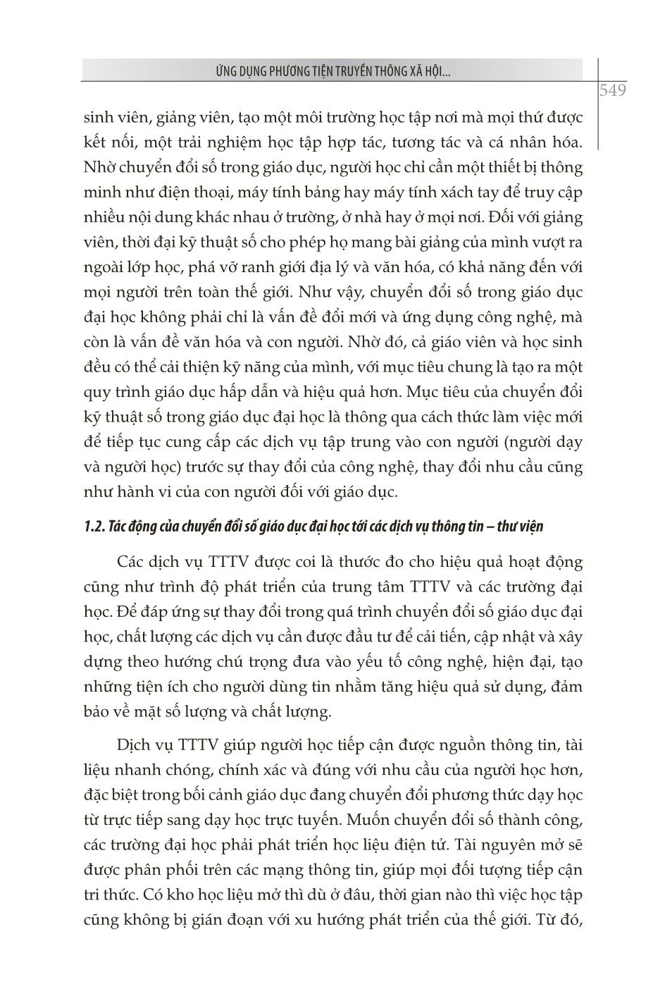 Ứng dụng phương tiện truyền thông xã hội để tiếp thị dịch vụ thông tin – thư viện đáp ứng yêu cầu chuyển đổi số trong giáo dục đại học trang 3