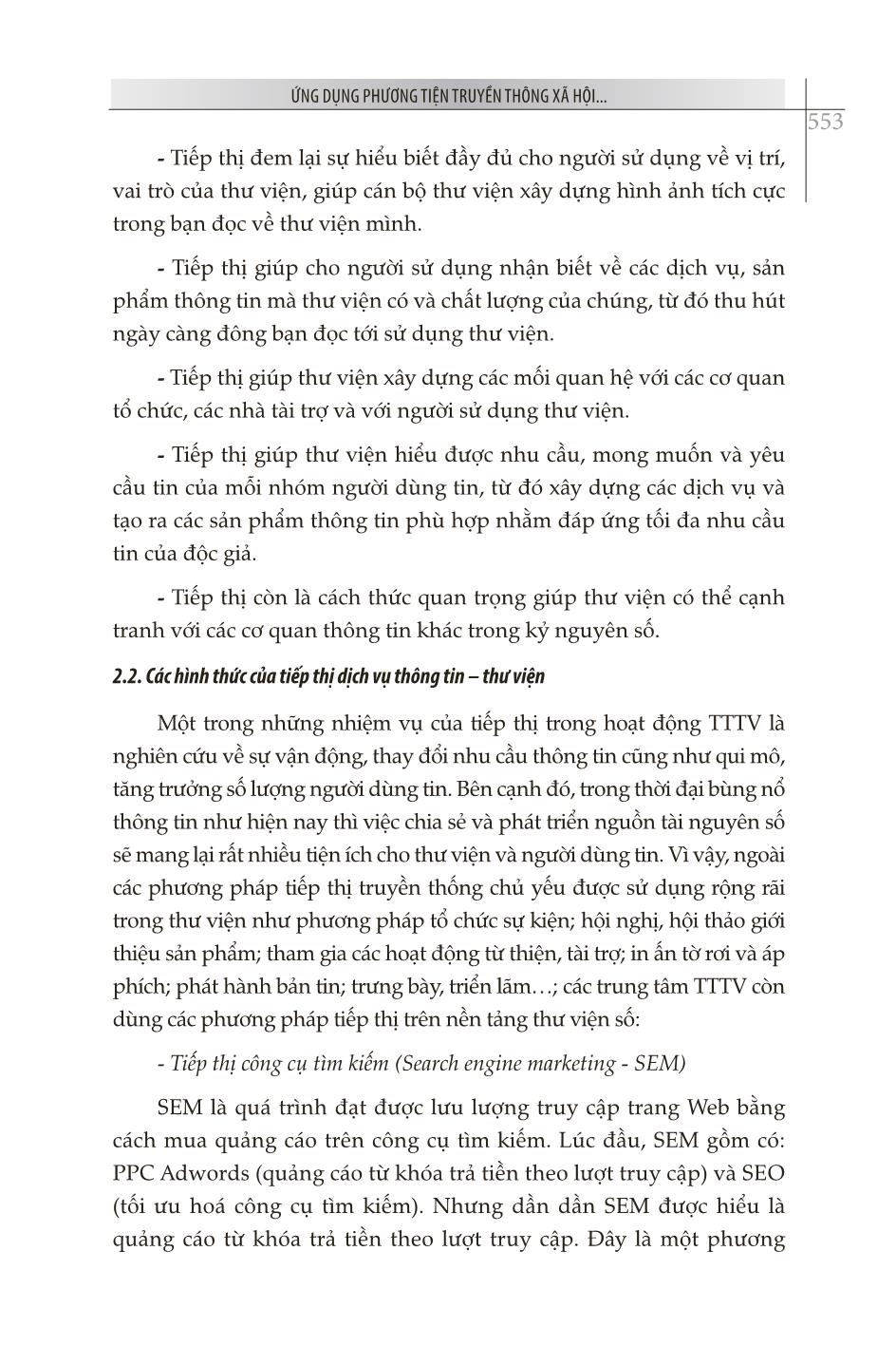 Ứng dụng phương tiện truyền thông xã hội để tiếp thị dịch vụ thông tin – thư viện đáp ứng yêu cầu chuyển đổi số trong giáo dục đại học trang 7