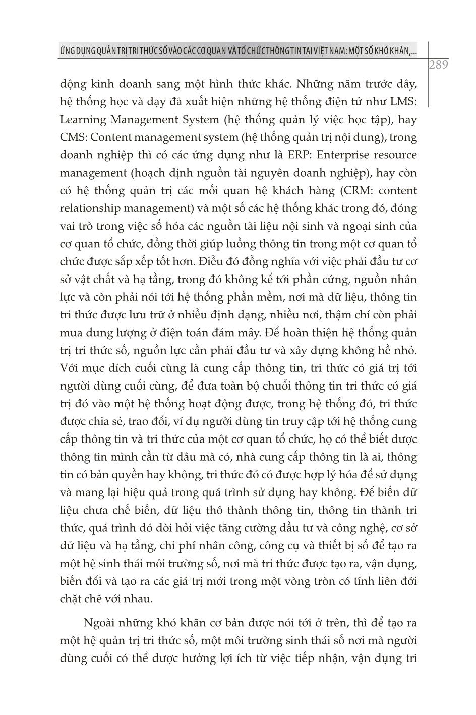 Ứng dụng quản trị tri thức số vào các cơ quan và tổ chức thông tin tại Việt Nam: Một số khó khăn,  thách thức và cơ hội trang 7