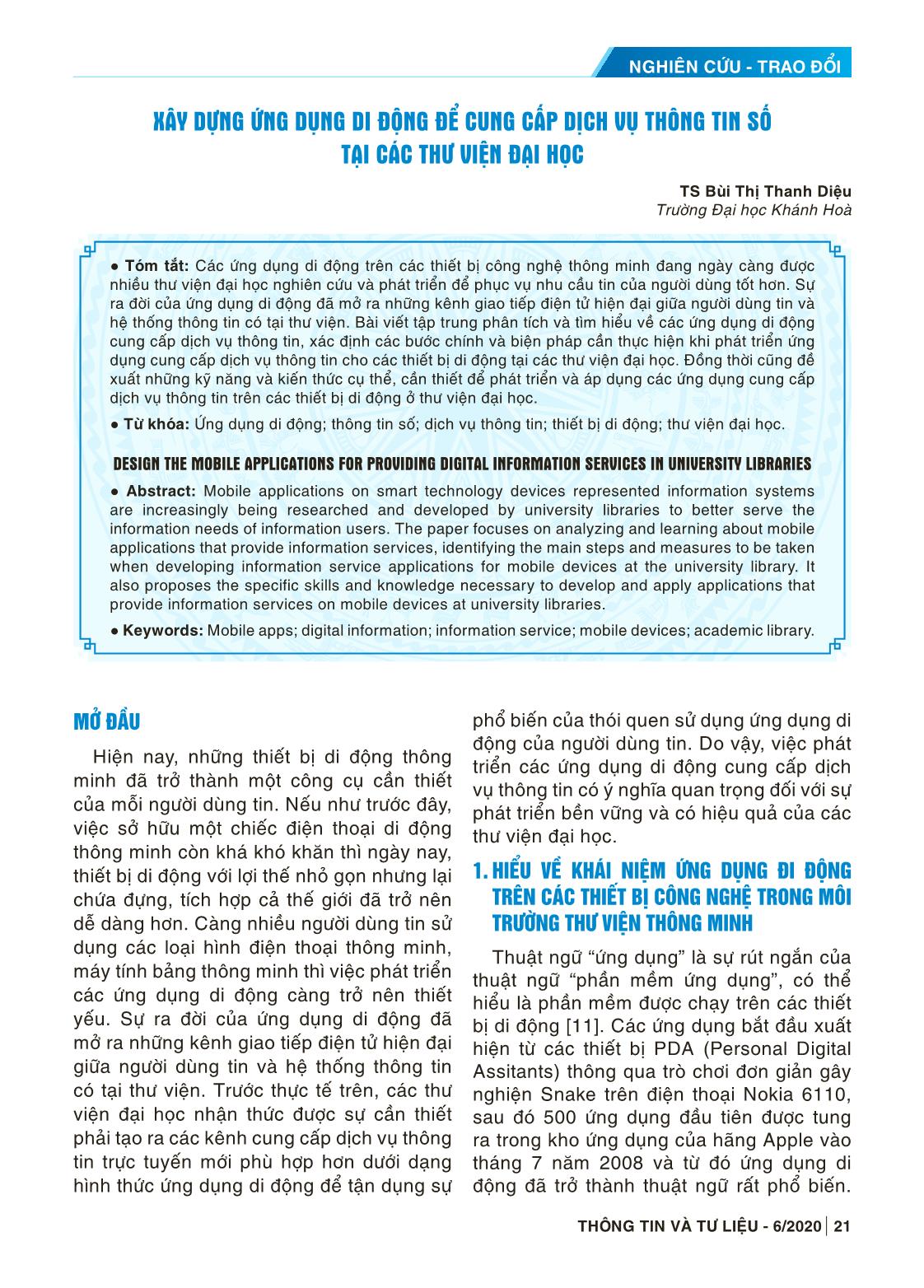 Xây dựng ứng dụng di động để cung cấp dịch vụ thông tin số tại các thư viện Đại học trang 1