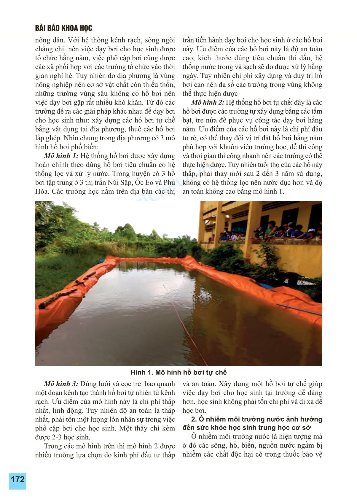 Ảnh hưởng ô nhiễm môi trường nước trong dạy học bơi cho học sinh Trung học Cơ sở huyện Thoại Sơn tỉnh An Giang trang 2