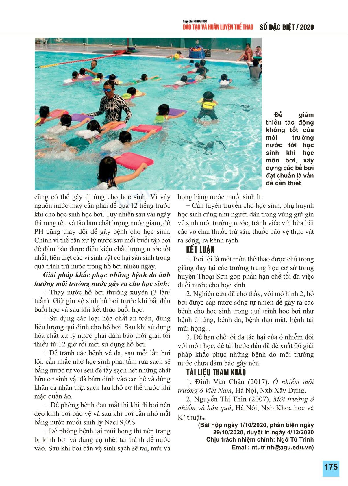 Ảnh hưởng ô nhiễm môi trường nước trong dạy học bơi cho học sinh Trung học Cơ sở huyện Thoại Sơn tỉnh An Giang trang 5