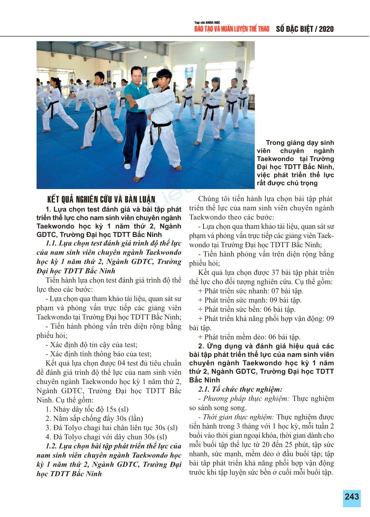 Lựa chọn bài tập phát triển thể lực của nam sinh viên chuyên ngành Taekwondo học kỳ 1 năm thứ 2 ngành giáo dục thể chất trường đại học thể dục thể thao Bắc Ninh trang 2