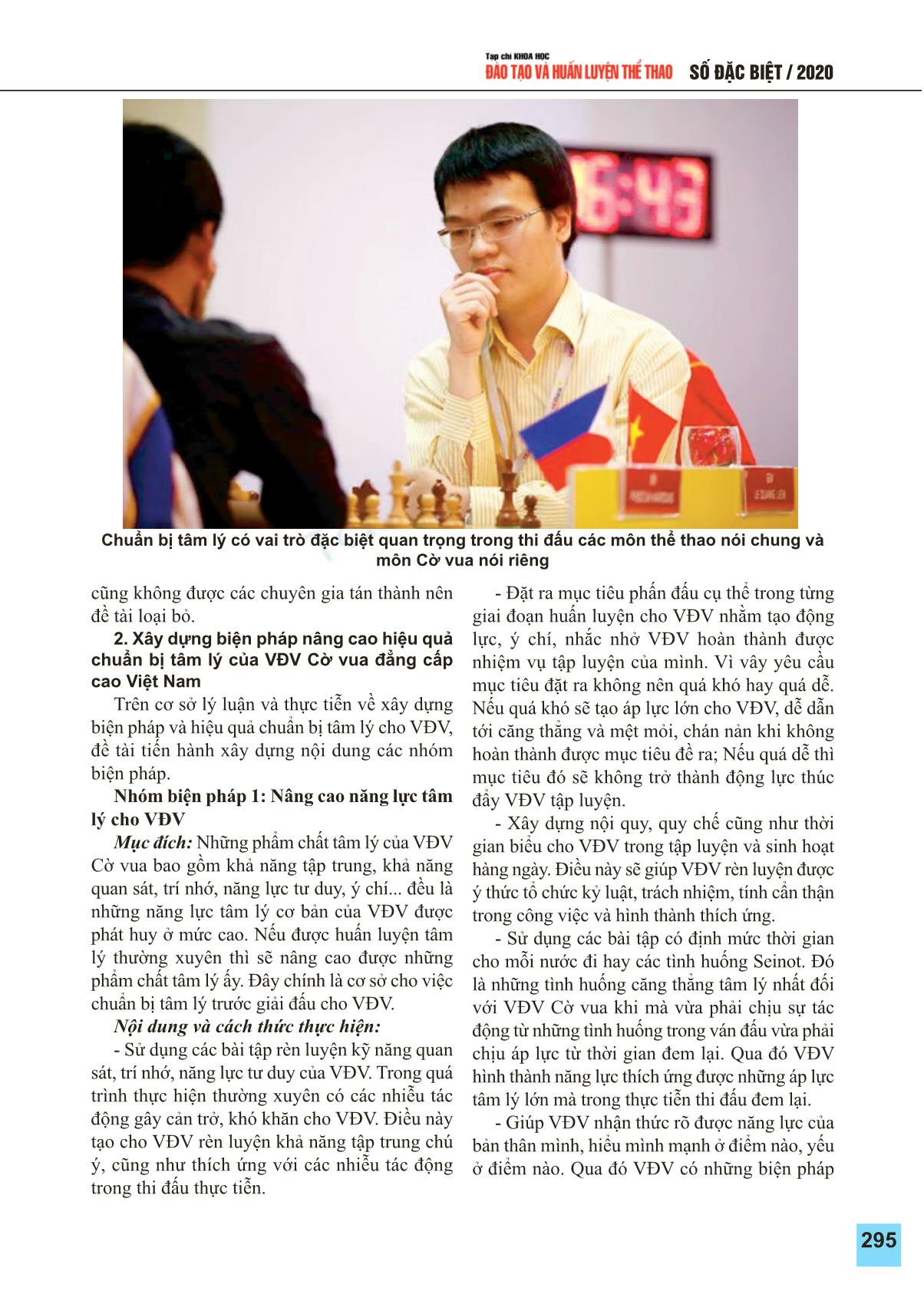 Lựa chọn biện pháp nâng cao hiệu quả chuẩn bị tâm lý cho vận động viên cờ vua đẳng cấp cao Việt Nam trang 4