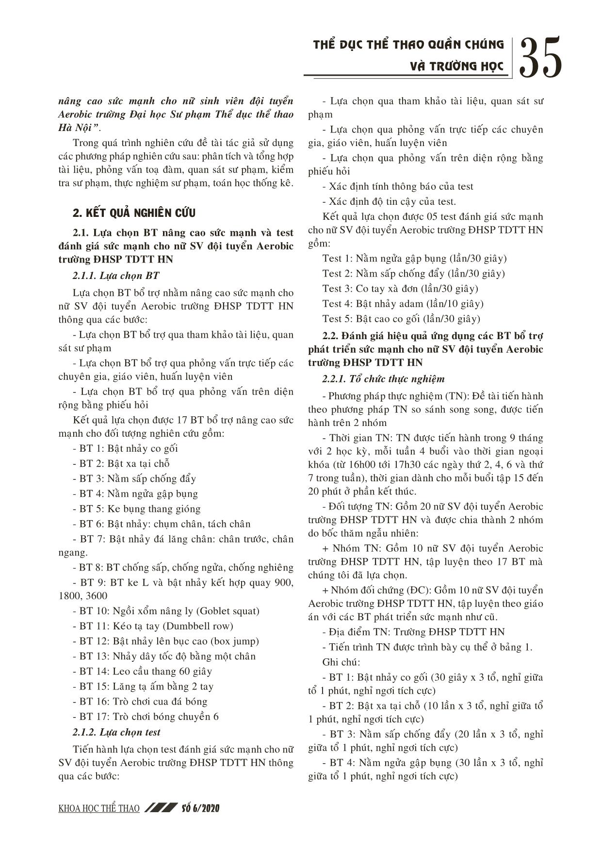 Lựa chọn và đánh giá hiệu quả ứng dụng một số bài tập bổ trợ nâng cao sức mạnh cho nữ sinh viên đội tuyển Aerobic trường Đại học Sư phạm thể dục thể thao Hà Nội trang 2