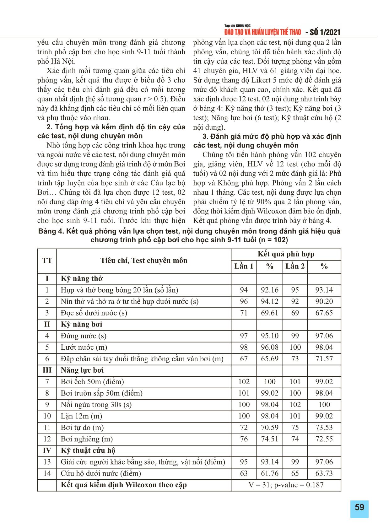 Tiêu chí và test đánh giá hiệu quả chương trình phổ cập bơi cho học sinh 9-11 tuổi thành phố Hà Nội trang 5