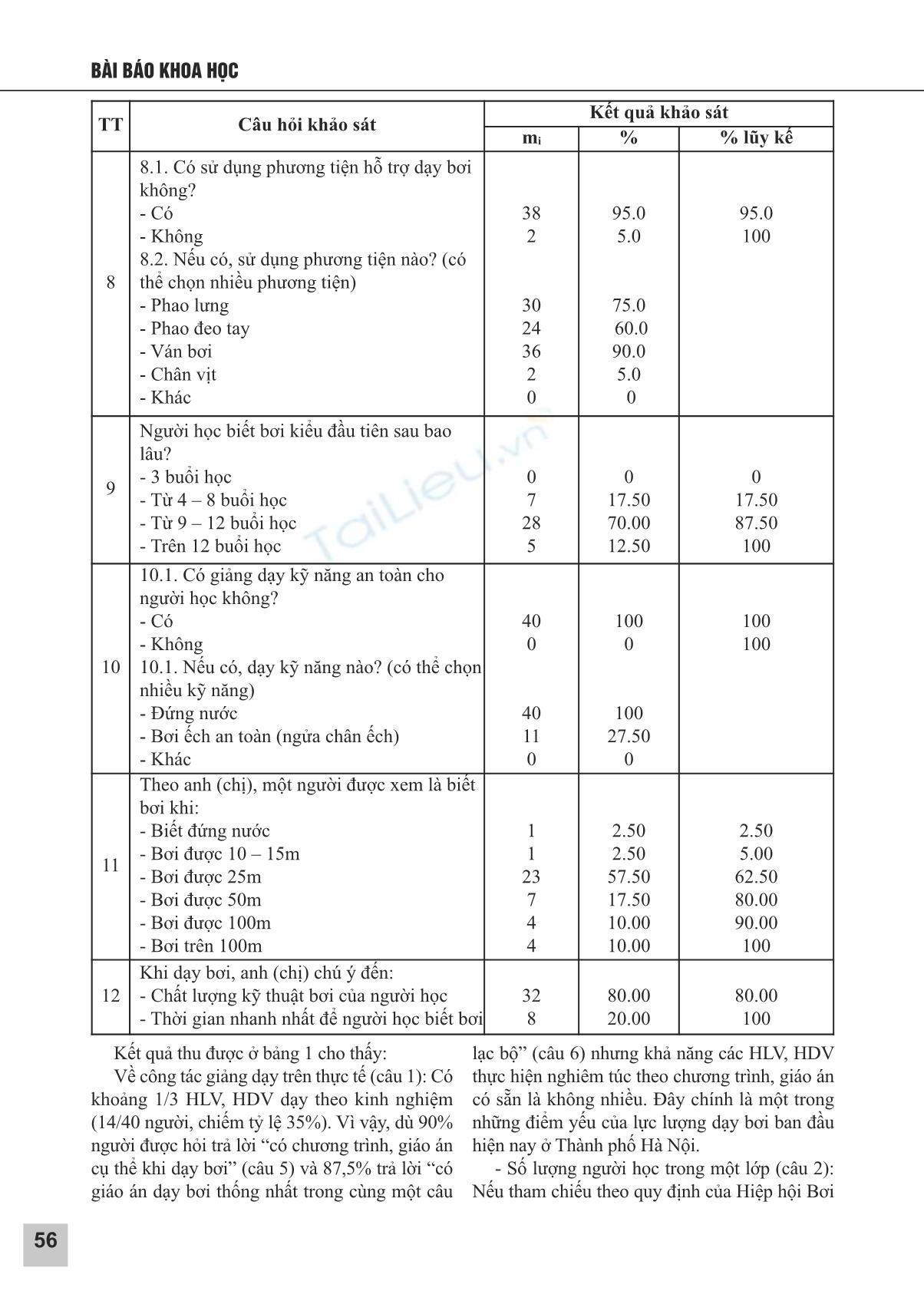 Thực trạng phổ cập bơi cho học sinh 9-11 tuổi tại thành phố Hà Nội theo đánh giá của giáo viên dạy bơi trang 3