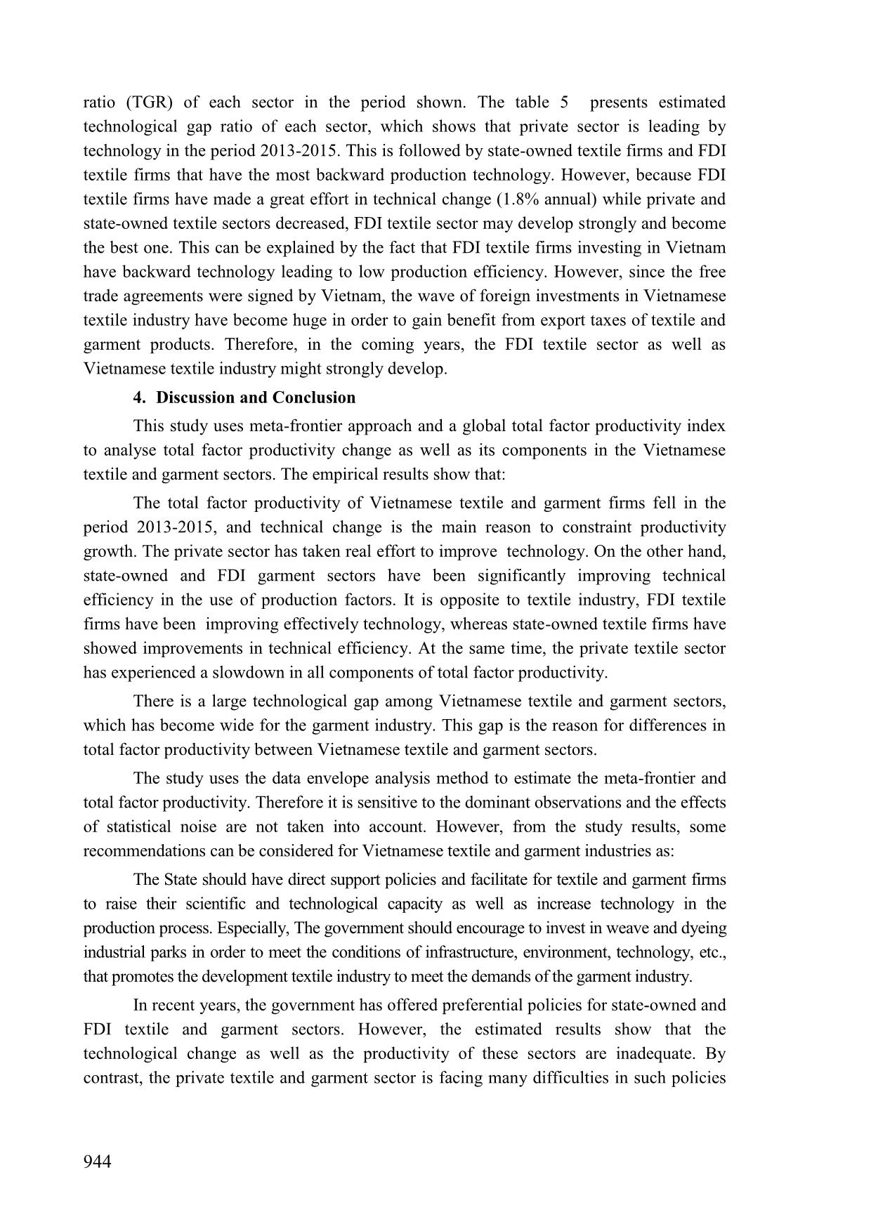 Analysis technical efficiency, technological gap and total factor productivity of vietnamese textile and garment industries trang 10