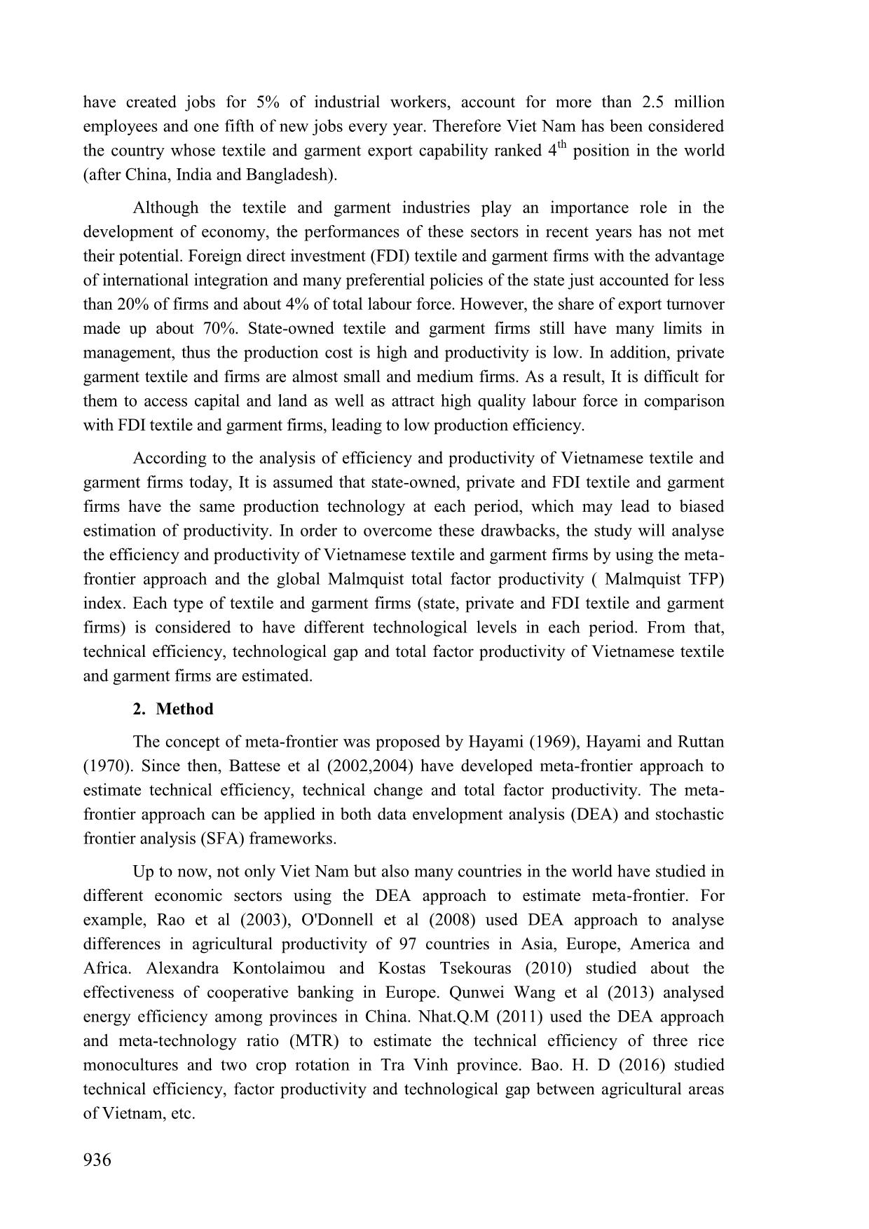 Analysis technical efficiency, technological gap and total factor productivity of vietnamese textile and garment industries trang 2