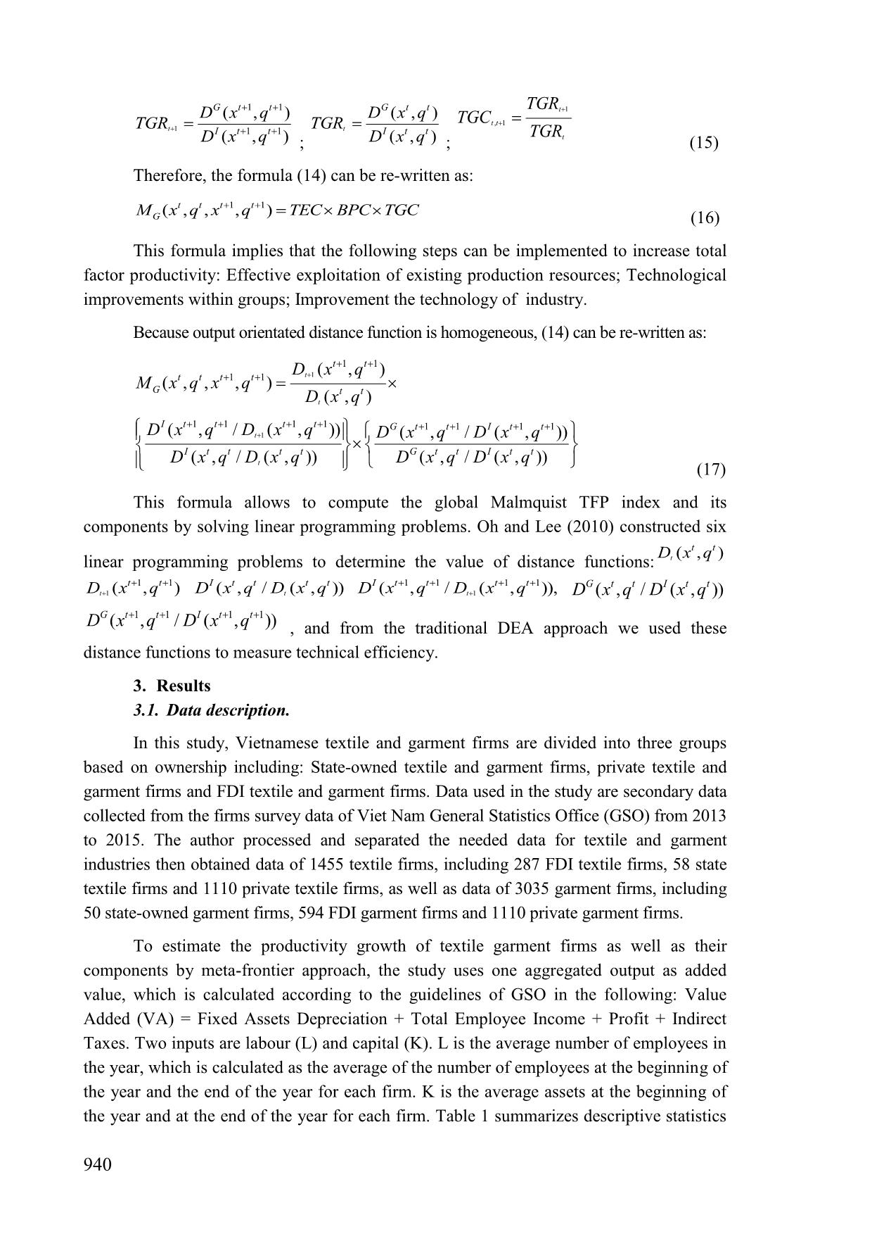 Analysis technical efficiency, technological gap and total factor productivity of vietnamese textile and garment industries trang 6