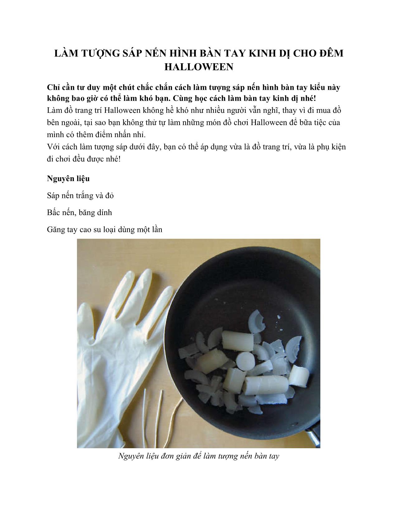 Làm tượng sáp nến hình bàn tay kinh dị cho đêm Halloween trang 1