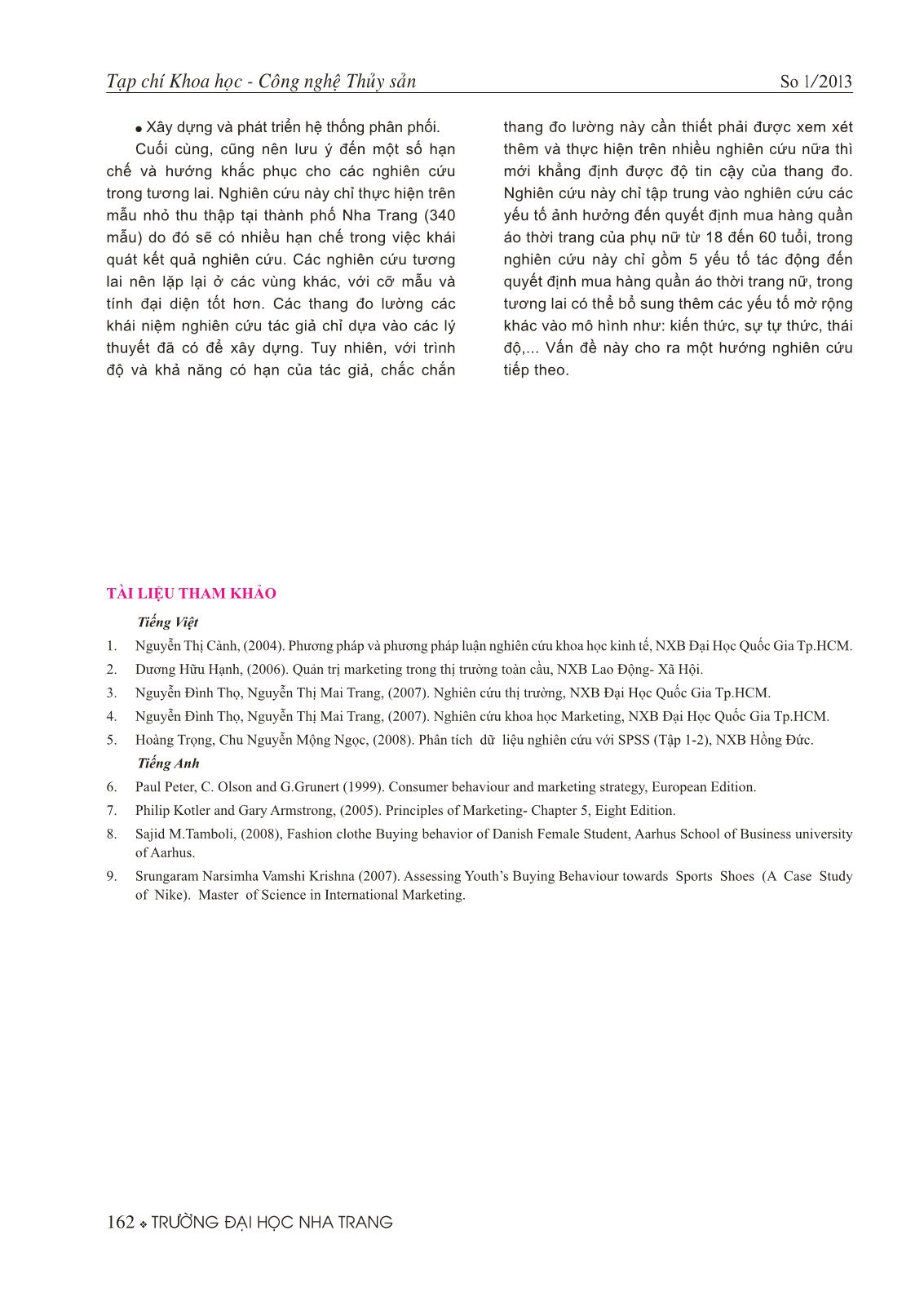 Một số yếu tố ảnh hưởng đến quyết định mua hàng quần áo thời trang nữ, thành phố Nha Trang trang 7