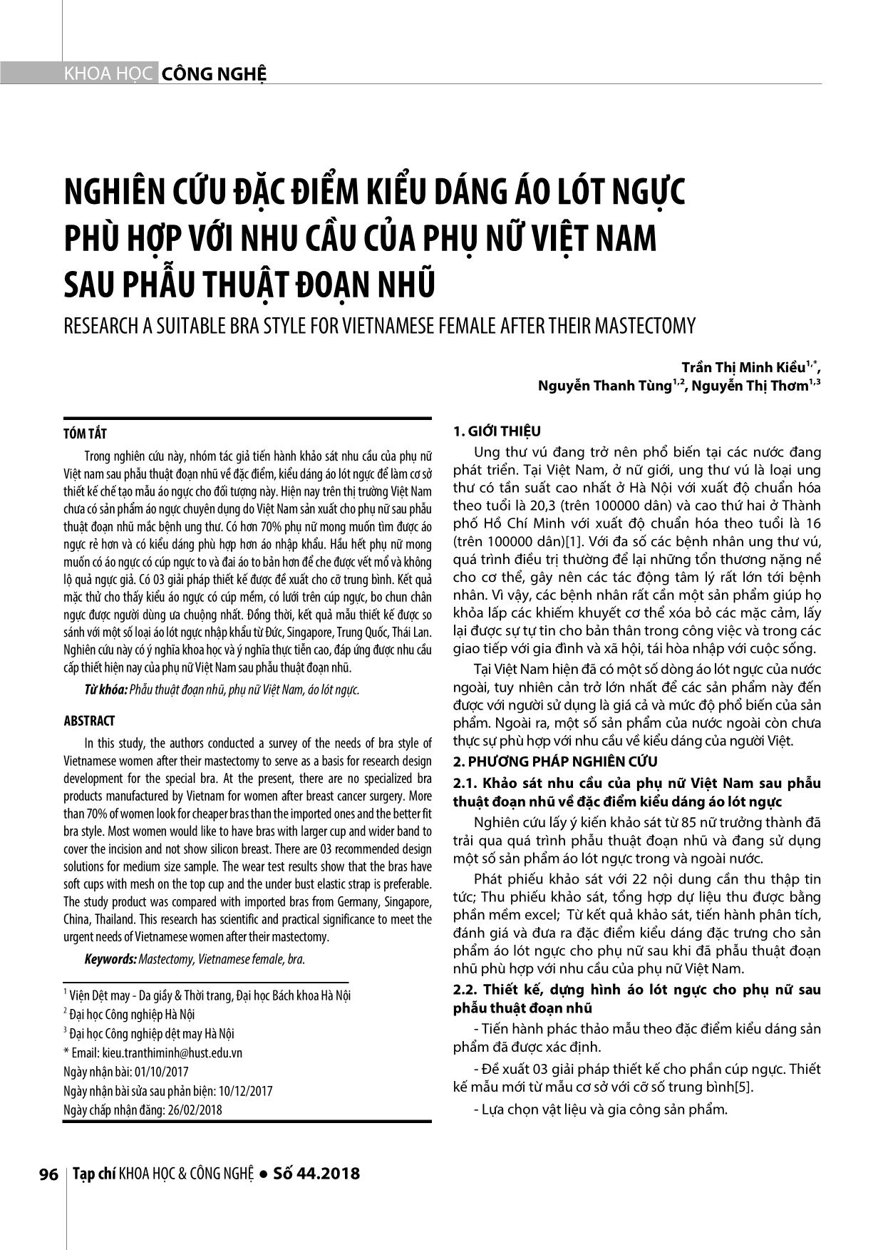 Nghiên cứu đặc điểm kiểu dáng áo lót ngực phù hợp với nhu cầu của phụ nữ Việt Nam sau phẫu thuật đoạn nhũ trang 1