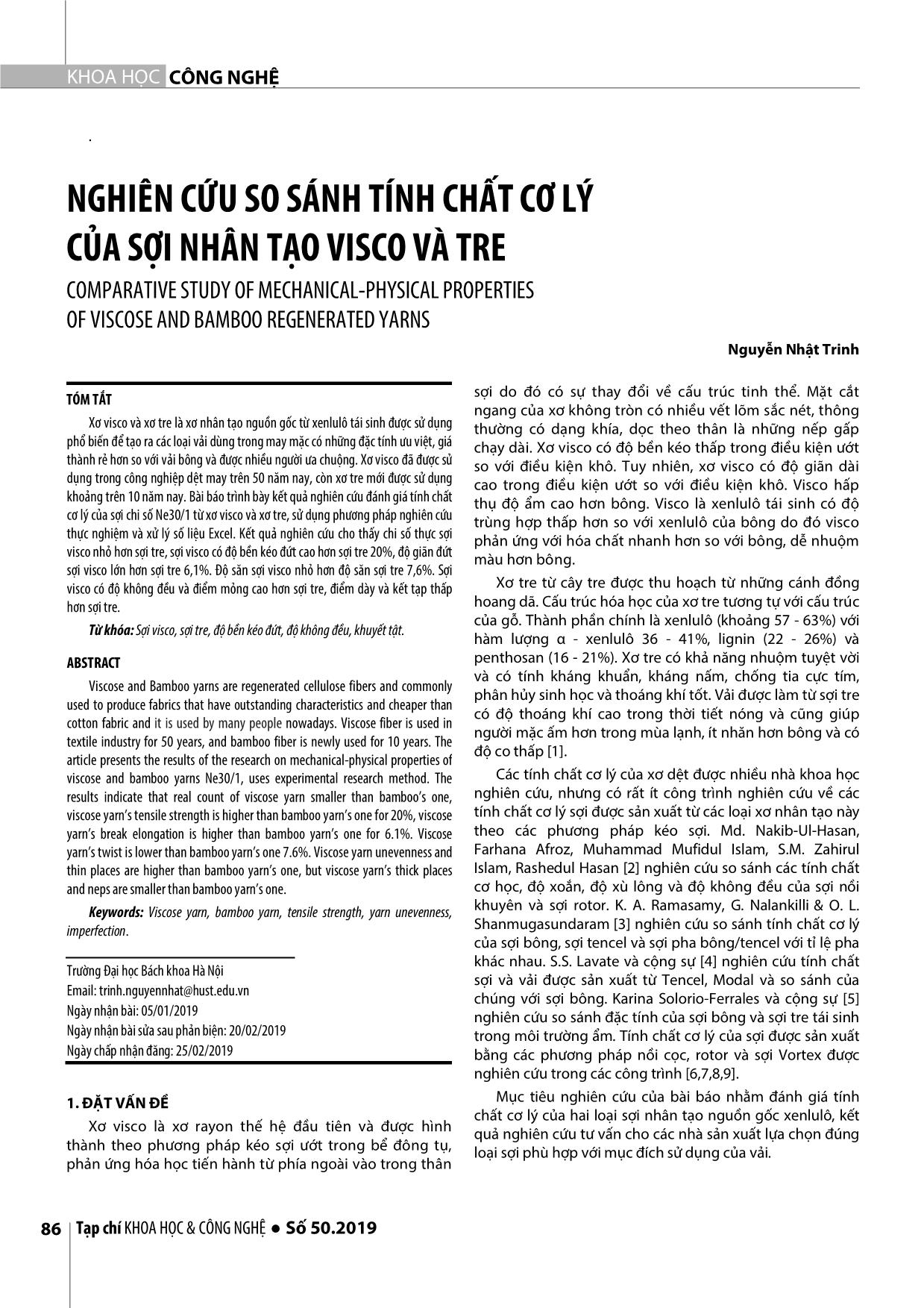 Nghiên cứu so sánh tính chất cơ lý của sợi nhân tạo Visco và tre trang 1