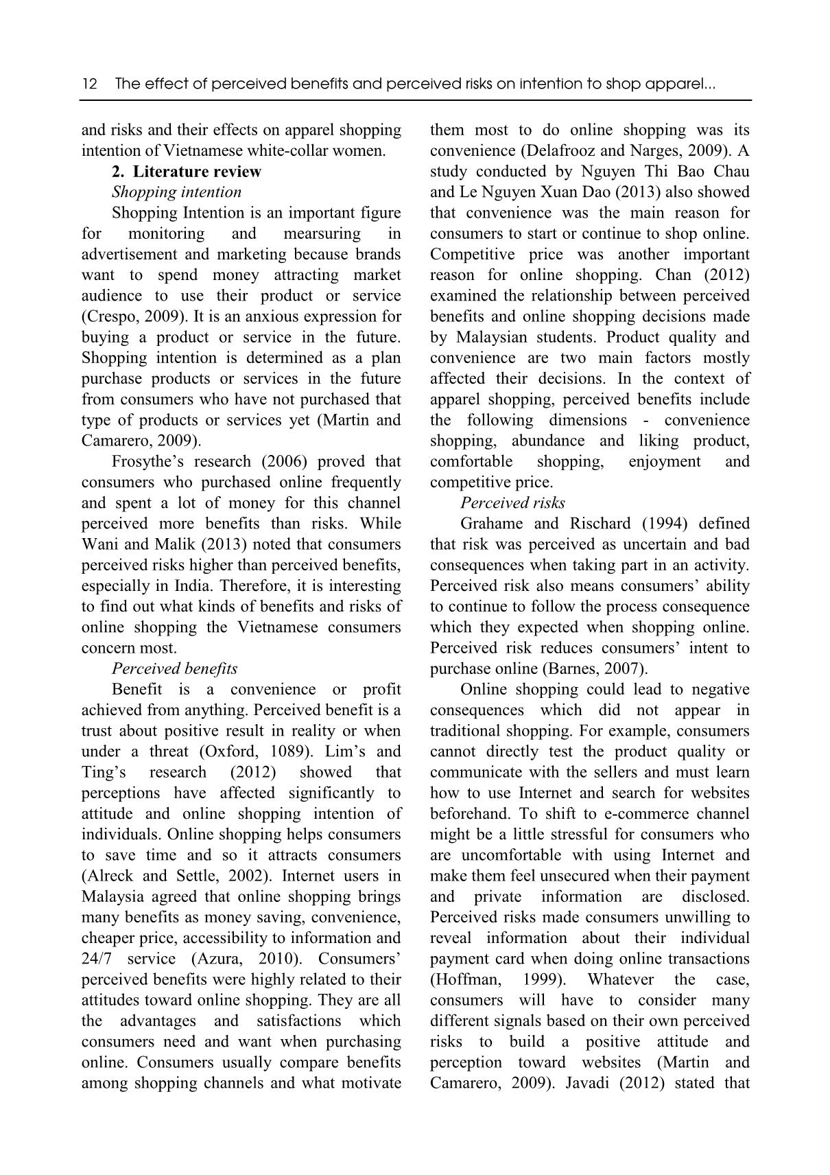 The effect of perceived benefits and perceived risks on intention to shop apparel online by white - collar women in Viet Nam trang 2