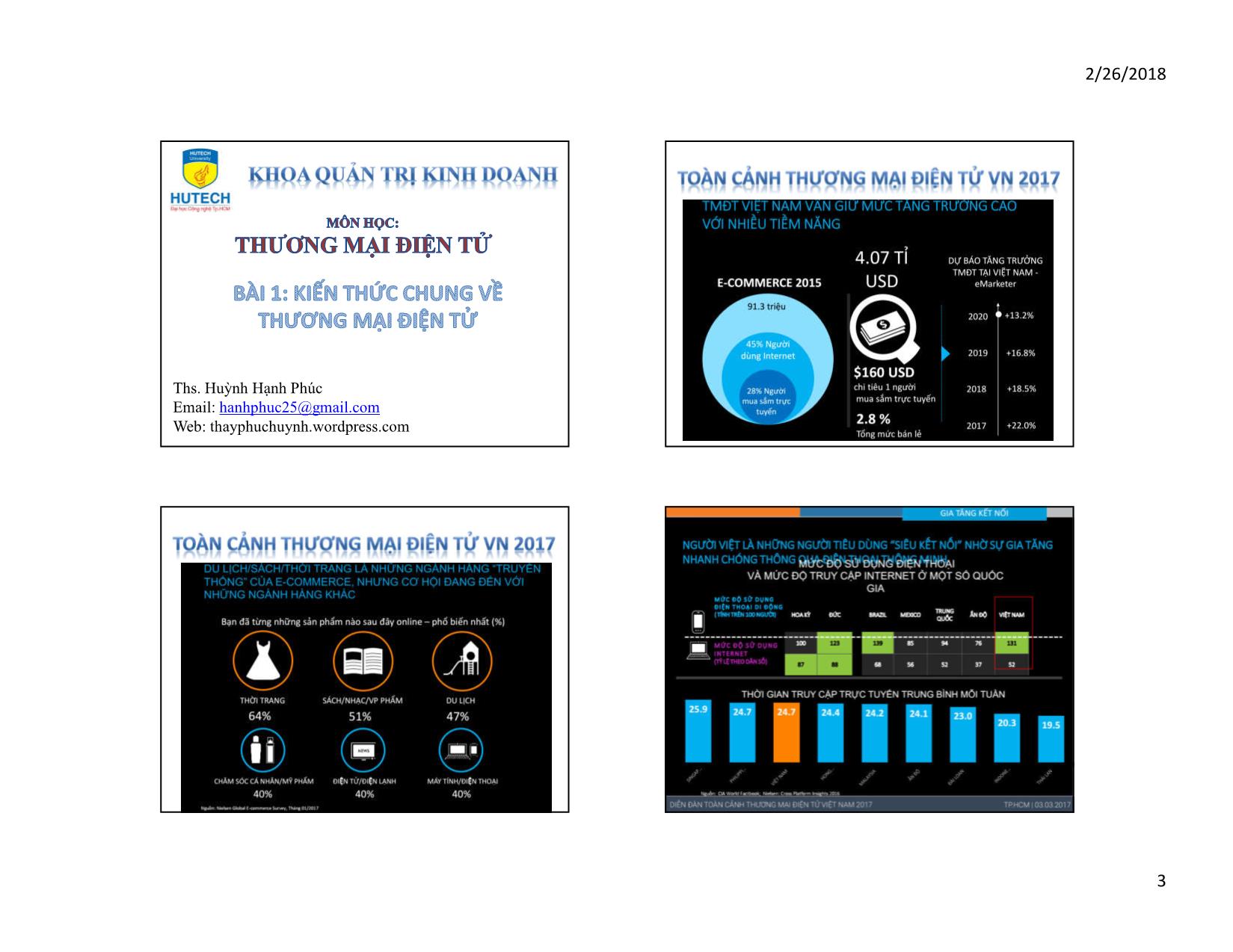Bài giảng Thương mại điện tử - Bài 1: Kiến thức chung về thương mại điện tử - Huỳnh Hạnh Phúc trang 3