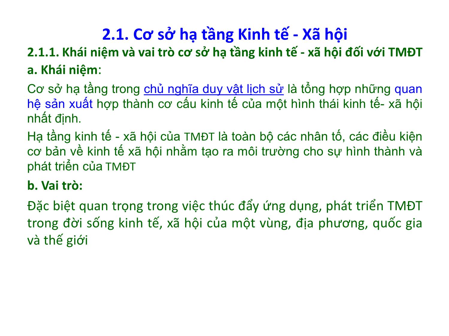 Bài giảng Thương mại điện tử căn bản - Chương 2: Cơ sở hạ tầng kinh tế, xã hội, pháp lý, hạ tầng mạng, công nghệ của thương mại điện tử - Nguyễn Anh Tuấn trang 2