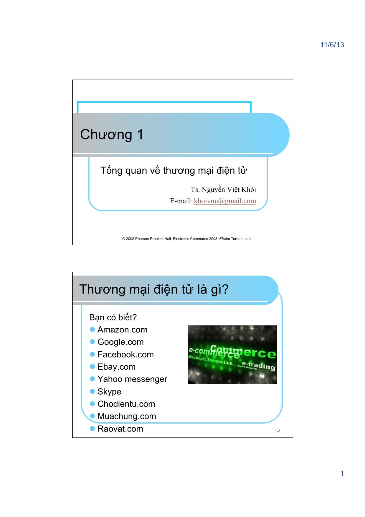 Giáo trình Thương mại điện tử - Chương 1, Phần 1: Tổng quan về thương mại điện tử - Nguyễn Việt Khôi trang 1