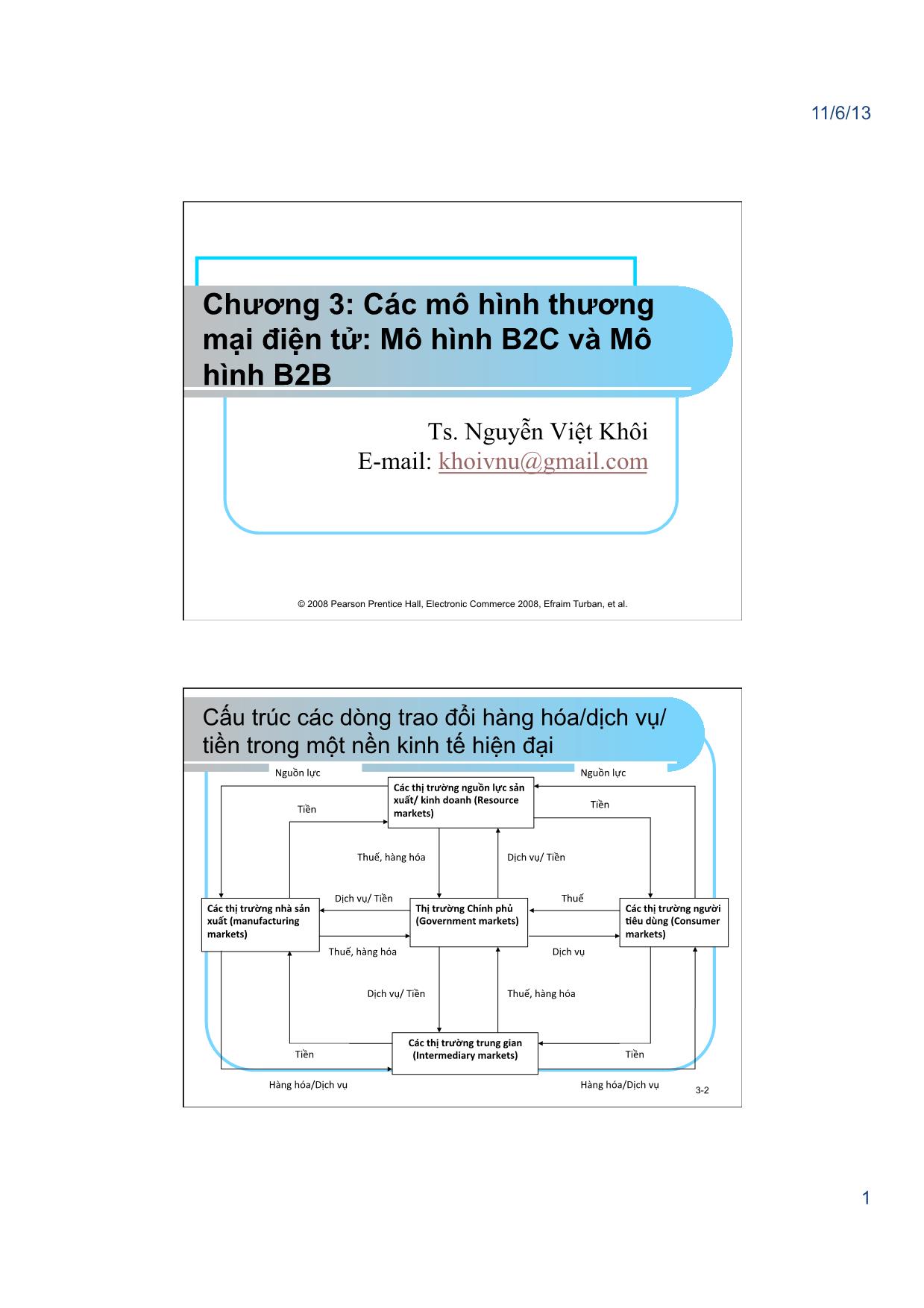 Giáo trình Thương mại điện tử - Chương 3: Các mô hình thương mại điện tử. Mô hình B2C và mô hình B2B - Nguyễn Việt Khôi trang 1