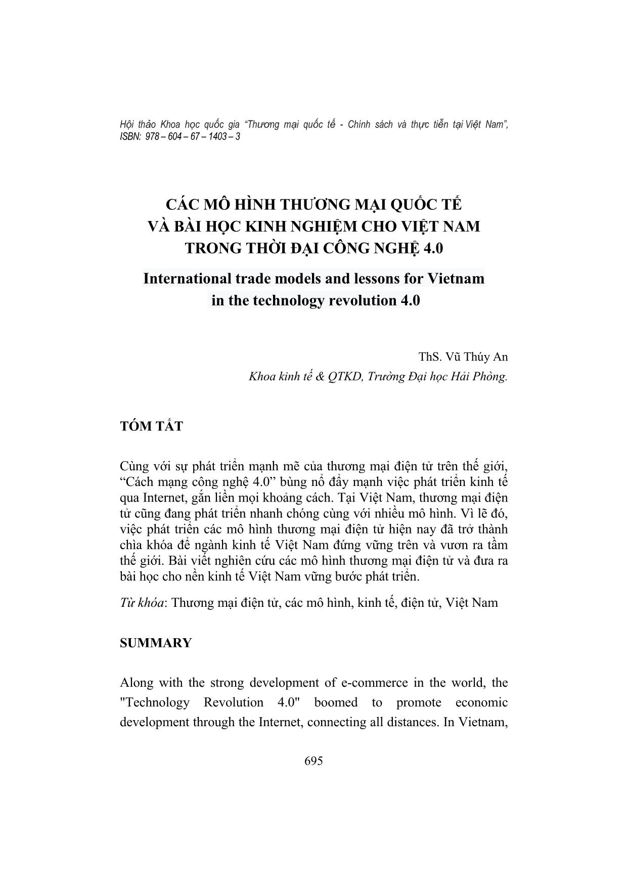 Các mô hình thương mại quốc tế và bài học kinh nghiệm cho Việt Nam trong thời đại công nghệ 4.0 trang 1