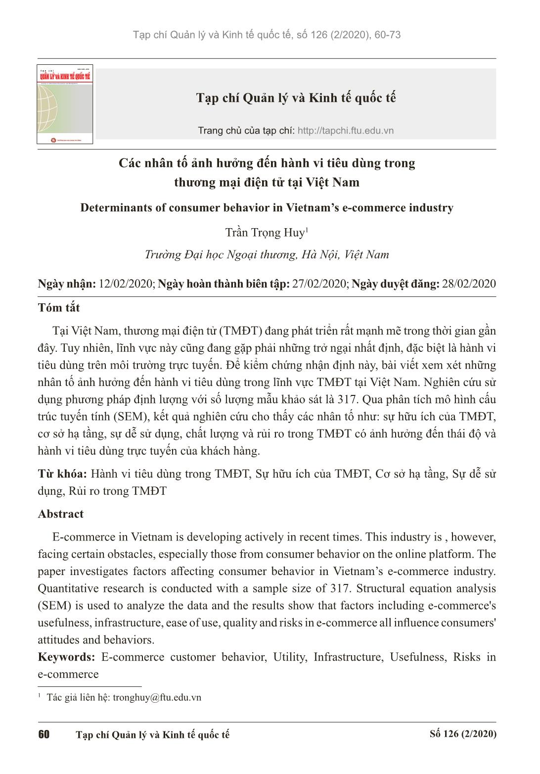 Các nhân tố ảnh hưởng đến hành vi tiêu dùng trong thương mại điện tử tại Việt Nam trang 1