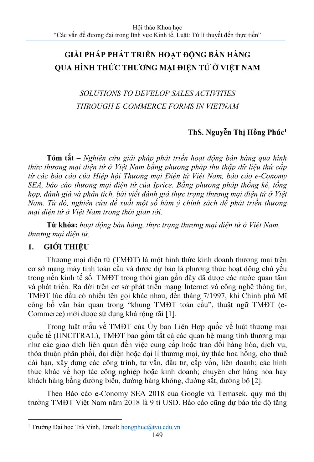 Giải pháp phát triển hoạt động bán hàng qua hình thức thương mại điện tử ở Việt Nam trang 1