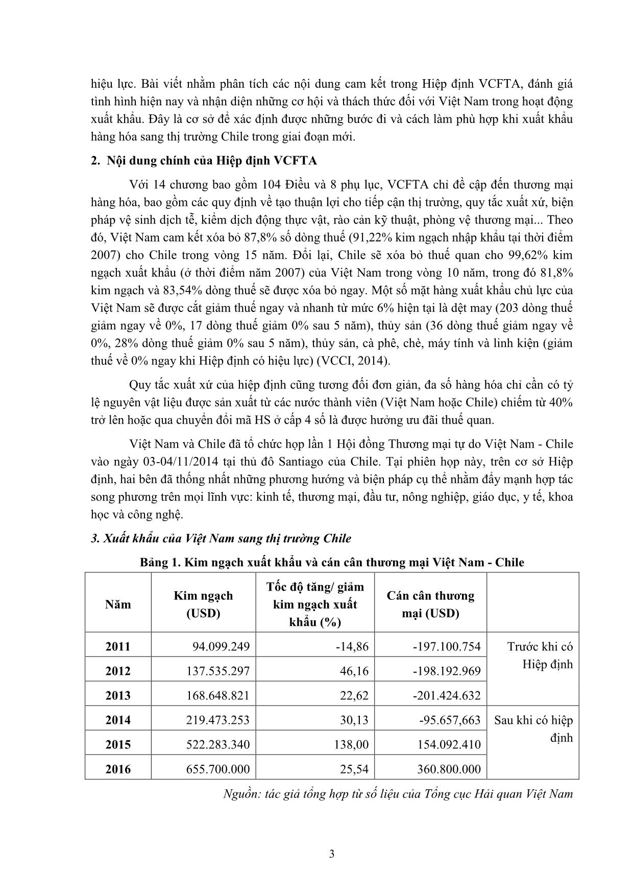 Hiệp định thương mại tự do Việt Nam – Chile: Cơ hội và thách thức đối với Việt Nam trang 3
