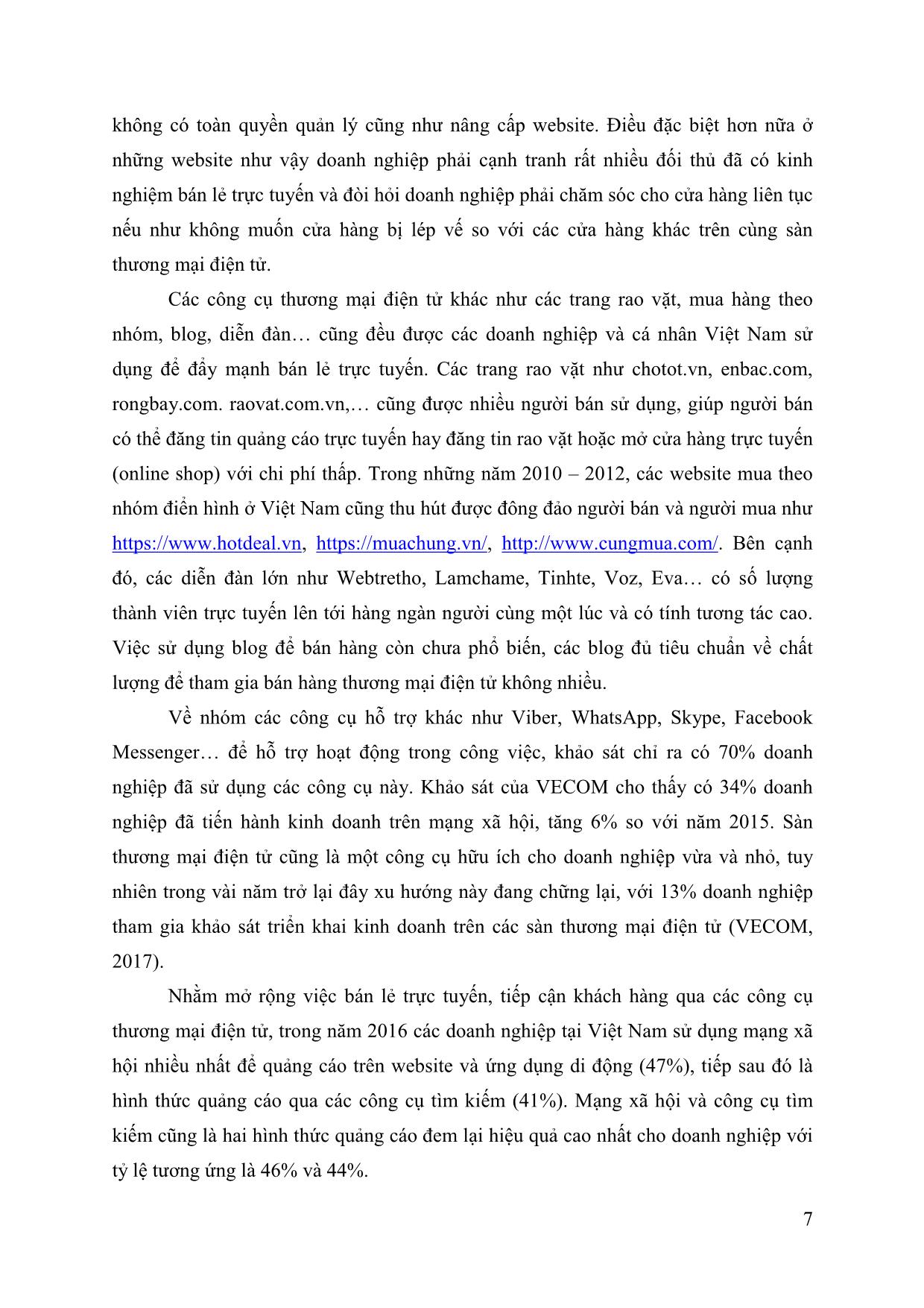 Một số giải pháp ứng dụng các công cụ thương mại điện tử nhằm đẩy mạnh bán lẻ trực tuyến tại Việt Nam trang 7