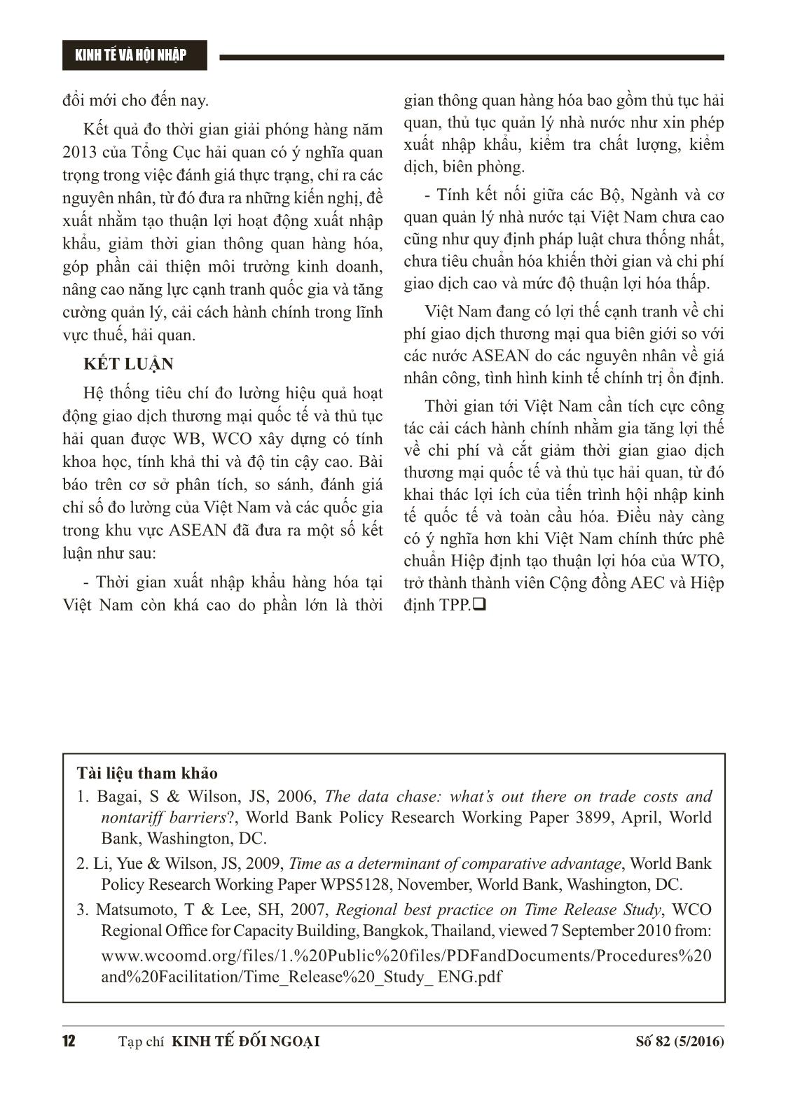 Một số tiêu chí đánh giá hoạt động giao dịch thương mại quốc tế và thủ tục hải quan trên thế giới và thực tiễn tại Việt Nam trang 10